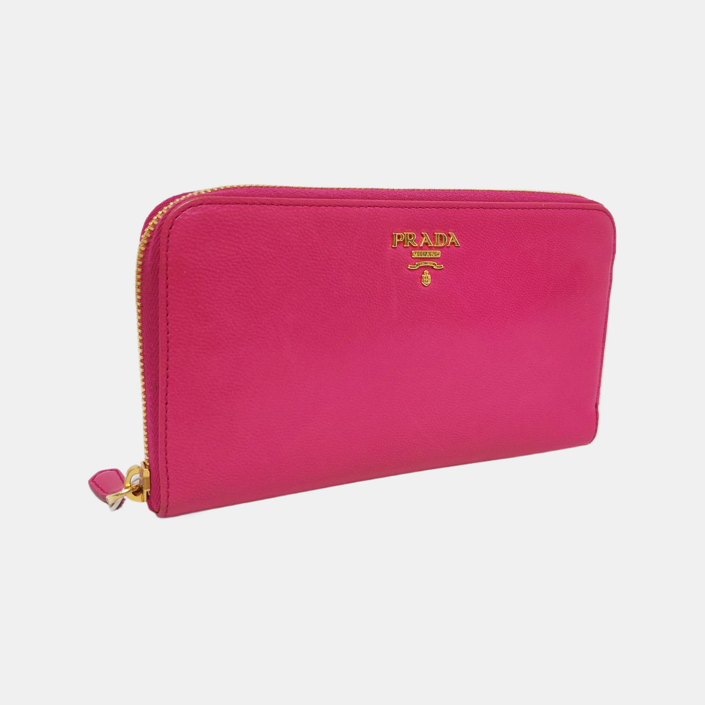 PRADA Fuchsia cowhide cross-grain wallet Golden hardware-(SKU)-960306626