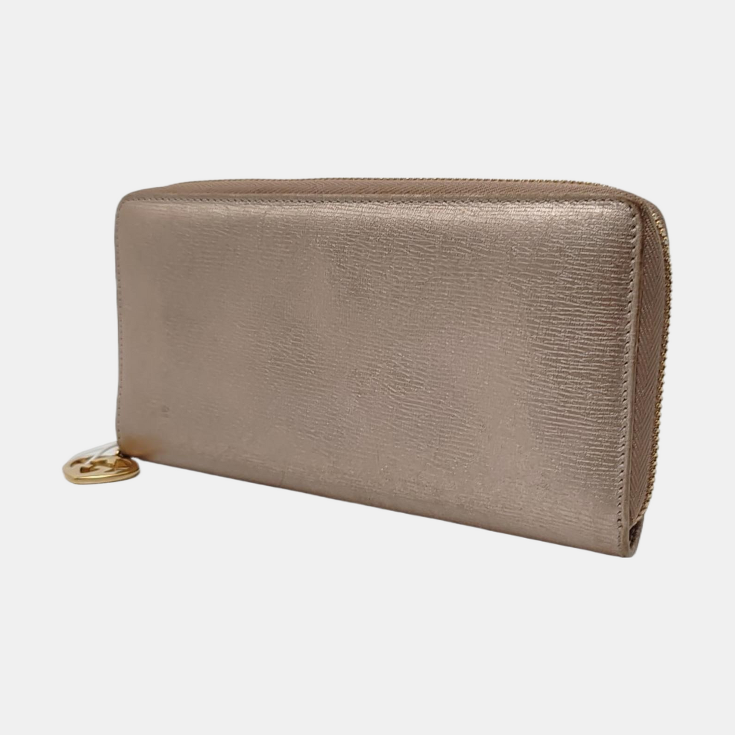 GUCCI Champagne-Colored Cowhide Embossed Wallet Golden hardware-(SKU)-960153701