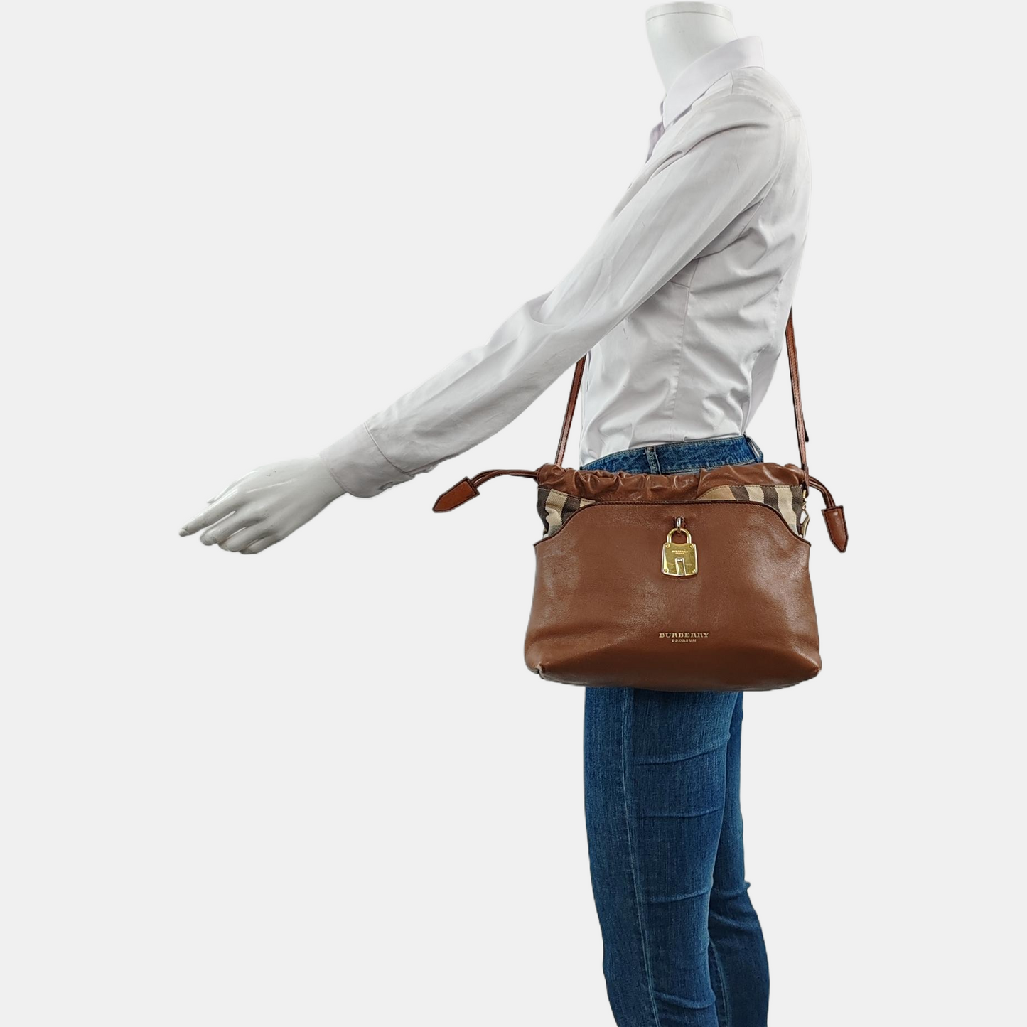 BURBERRY Brown Leather Crossbody Single Shoulder Bag Golden hardware Removable shoulder strap-(SKU)-941129848