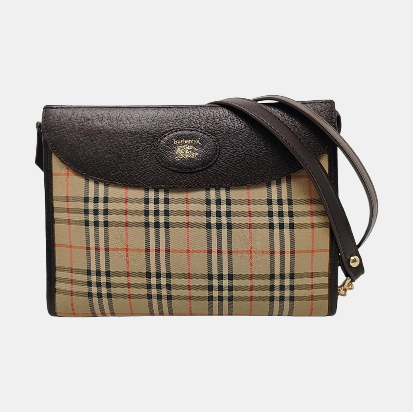 BURBERRY Brown Canvas Warhorse Grain Handbag Crossbody Single Shoulder Bag Golden hardware-(SKU)-959933815
