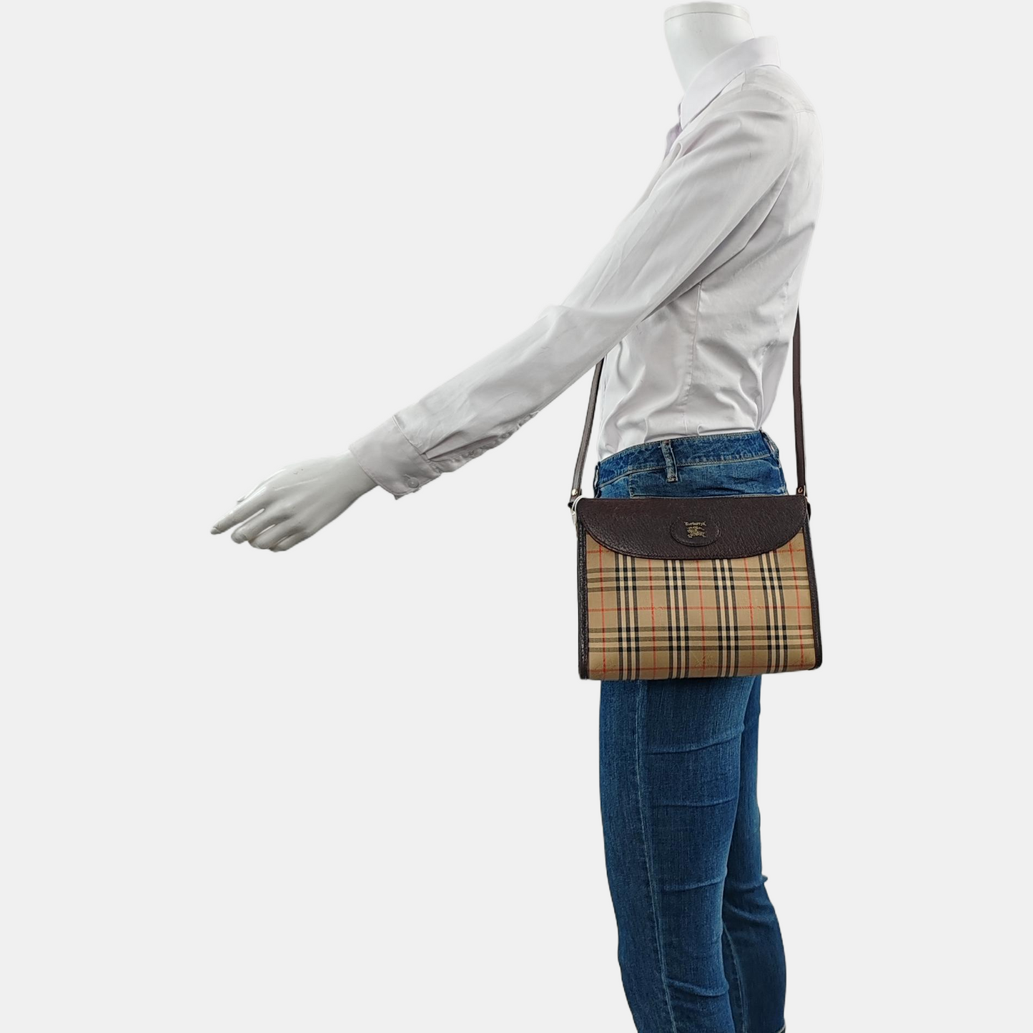 BURBERRY Brown Canvas Warhorse Grain Handbag Crossbody Single Shoulder Bag Golden hardware-(SKU)-959933815