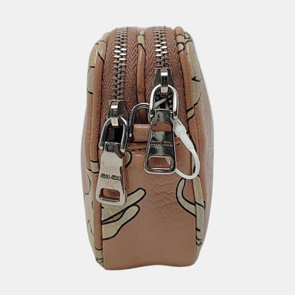 Miu Miu Brown cowhide printed crossbody bag Silver Hardware Removable shoulder strap-(SKU)-960070043