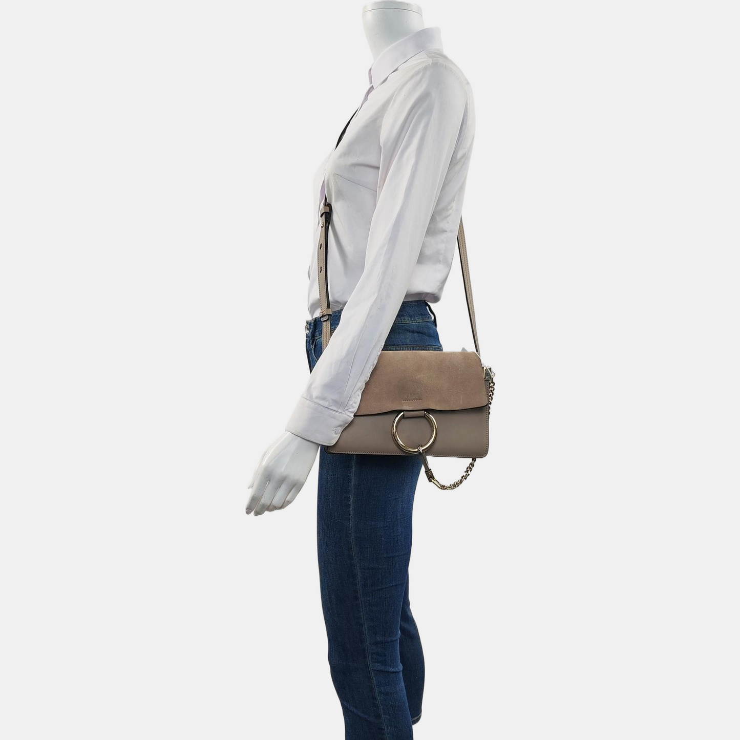 Chloé Faye Small size Grey Leather Single Shoulder Bag Golden Silver Hardware-(SKU)-959251490