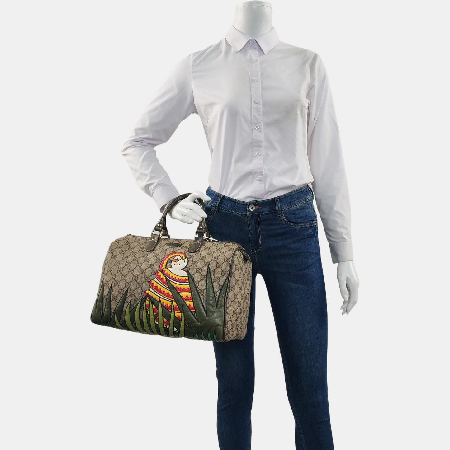 GUCCI Joy Brown Suede Leather Monogram Embroidery Tote Bag Golden hardware-(SKU)-959989784