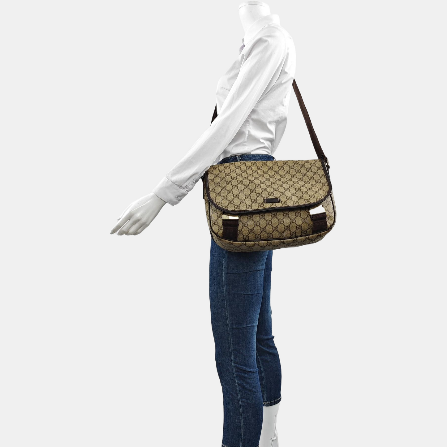 GUCCI GG Imprime Ebony Coated Canvas Monogram Single Shoulder Bag Golden hardware-(SKU)-959825887
