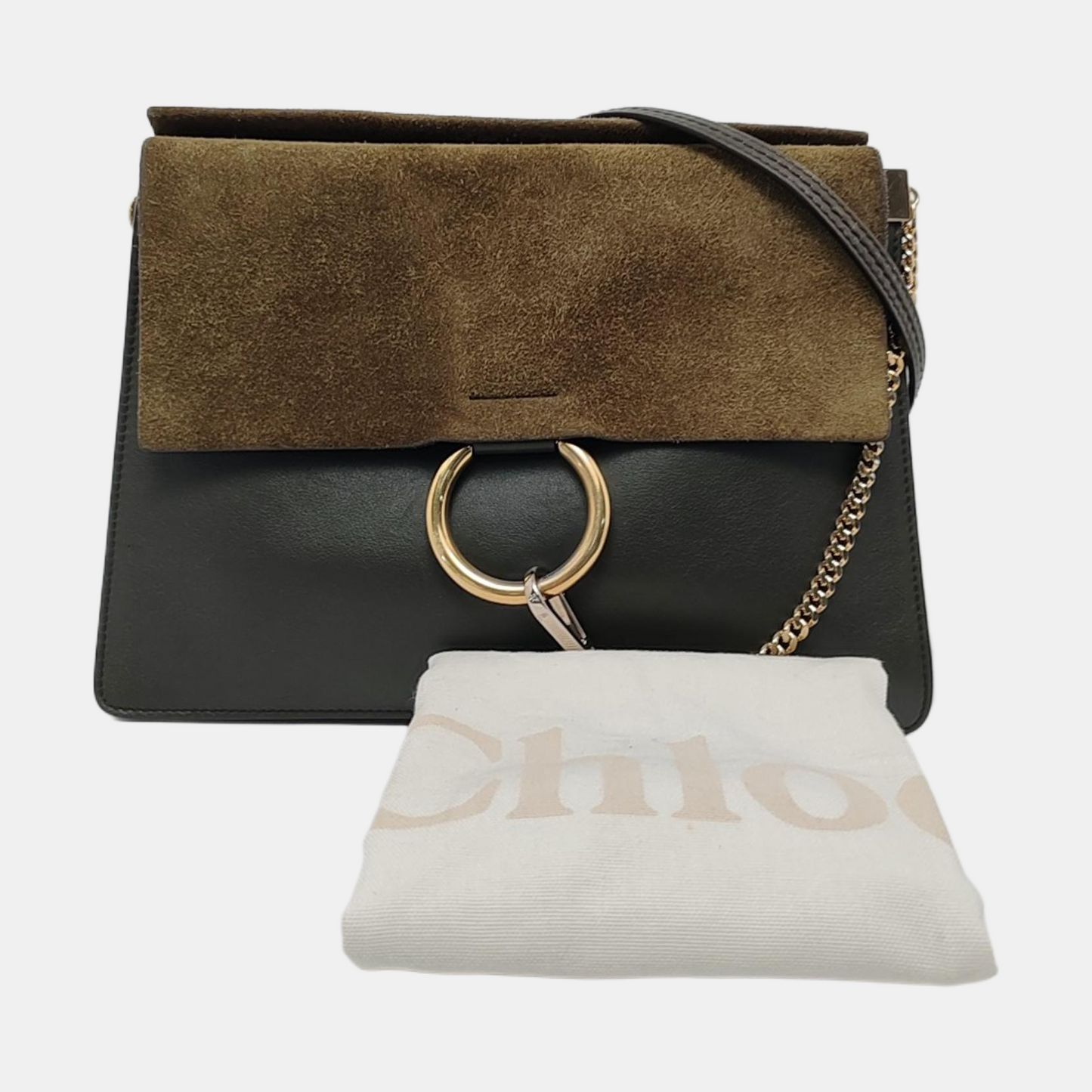 Chloé Faye Medium size Dark Green Leather Crossbody Shoulder Bag Golden hardware Removable shoulder strap-(SKU)-959719535