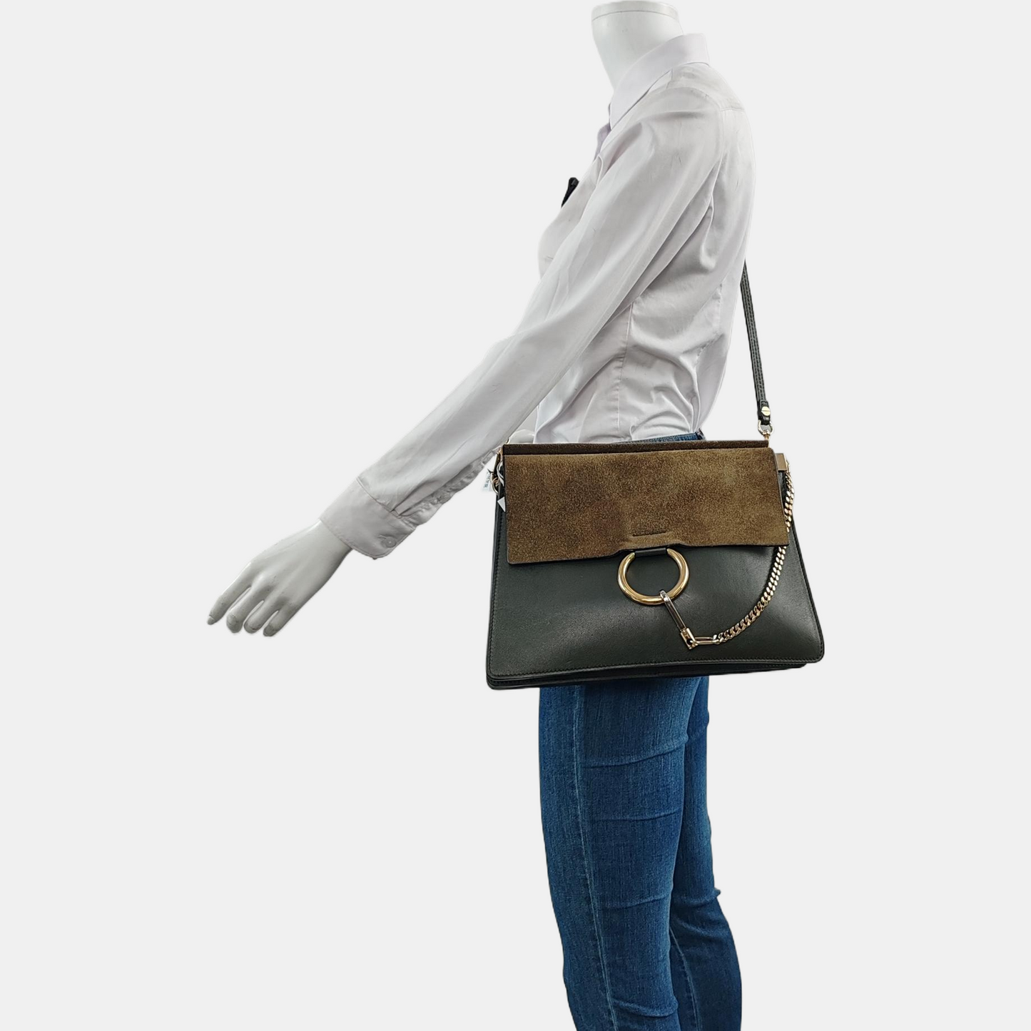 Chloé Faye Medium size Dark Green Leather Crossbody Shoulder Bag Golden hardware Removable shoulder strap-(SKU)-959719535