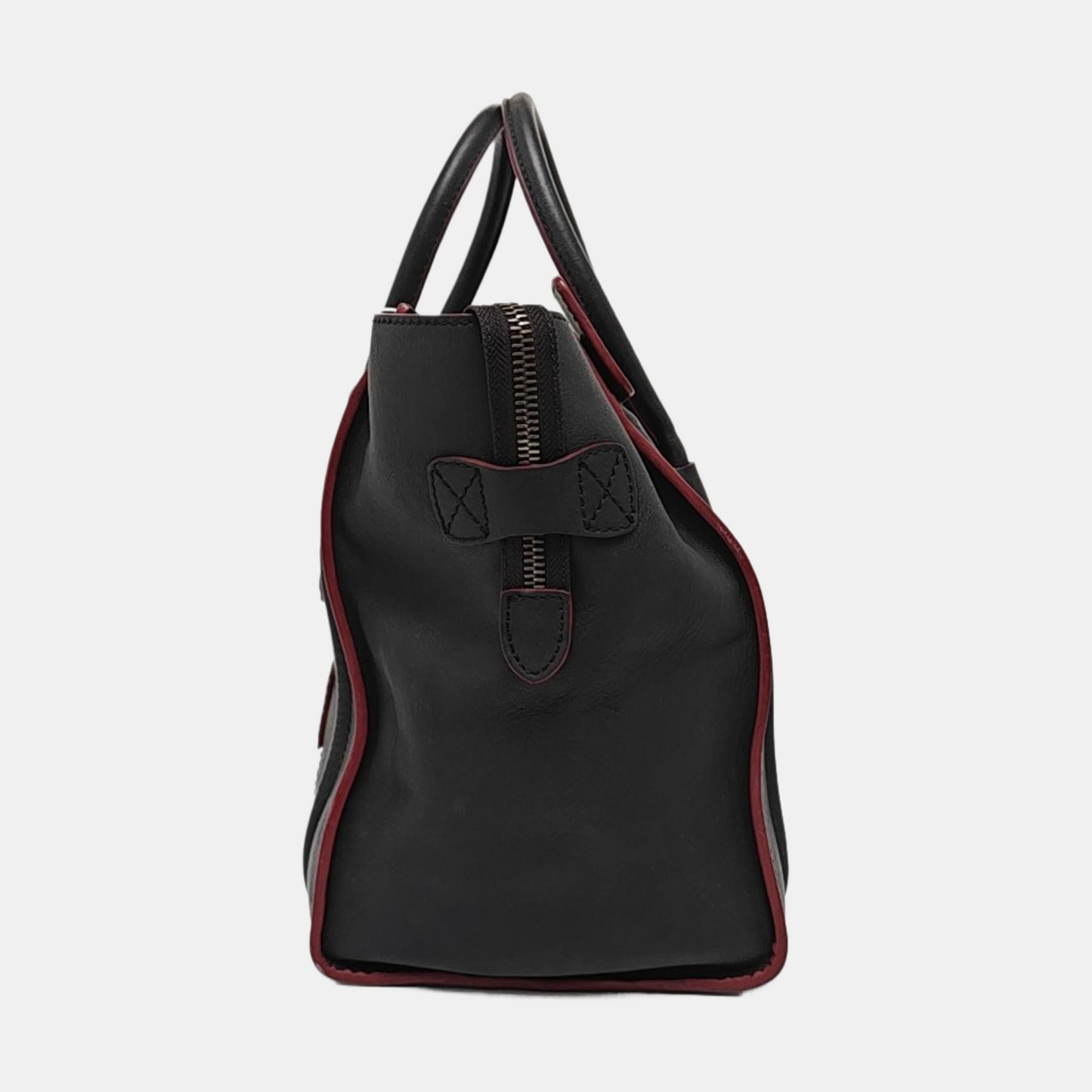 CELINE LUGGAGE mini Black Leather Smiling Face Bag Tote Bag Silver Hardware-(SKU)-960058725
