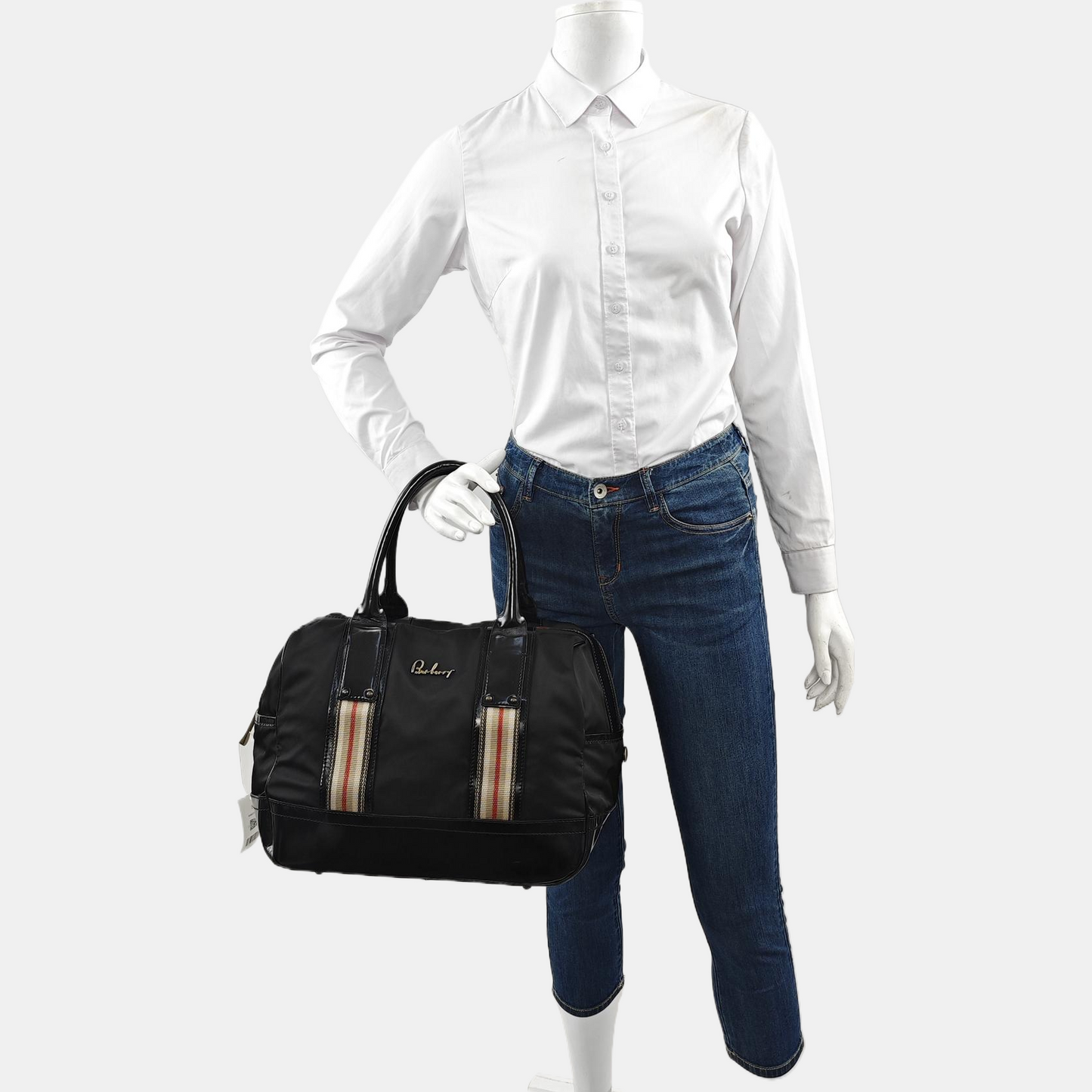 BURBERRY Tote bag Black Nylon Stud Handbag Golden hardware-(SKU)-960194301