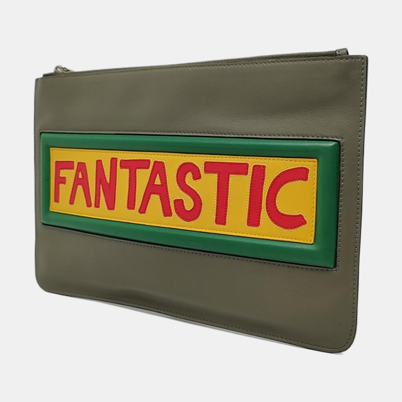 FENDI Olive Green Cowhide Patchwork Relief Crossbody Handbag Clutch Silver Hardware-(SKU)-960221238