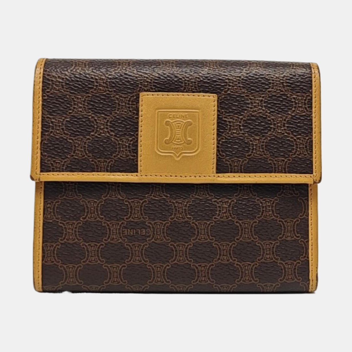 CELINE Dark Brown Coated Canvas Triumph Wallet Golden hardware-(SKU)-960315829
