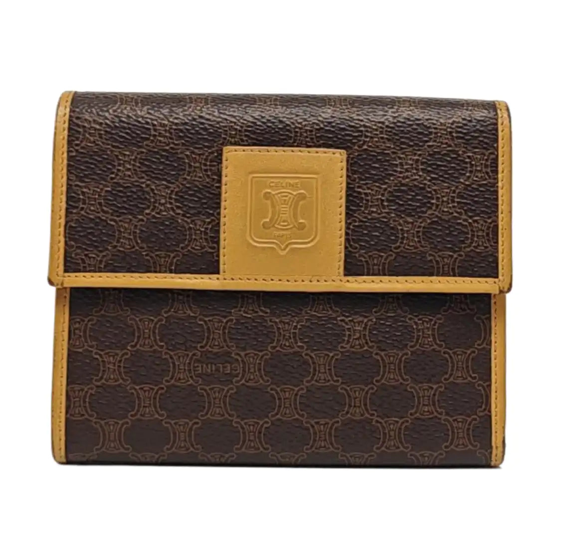 CELINE Dark Brown Coated Canvas Triumph Wallet Golden hardware-(SKU)-960315829