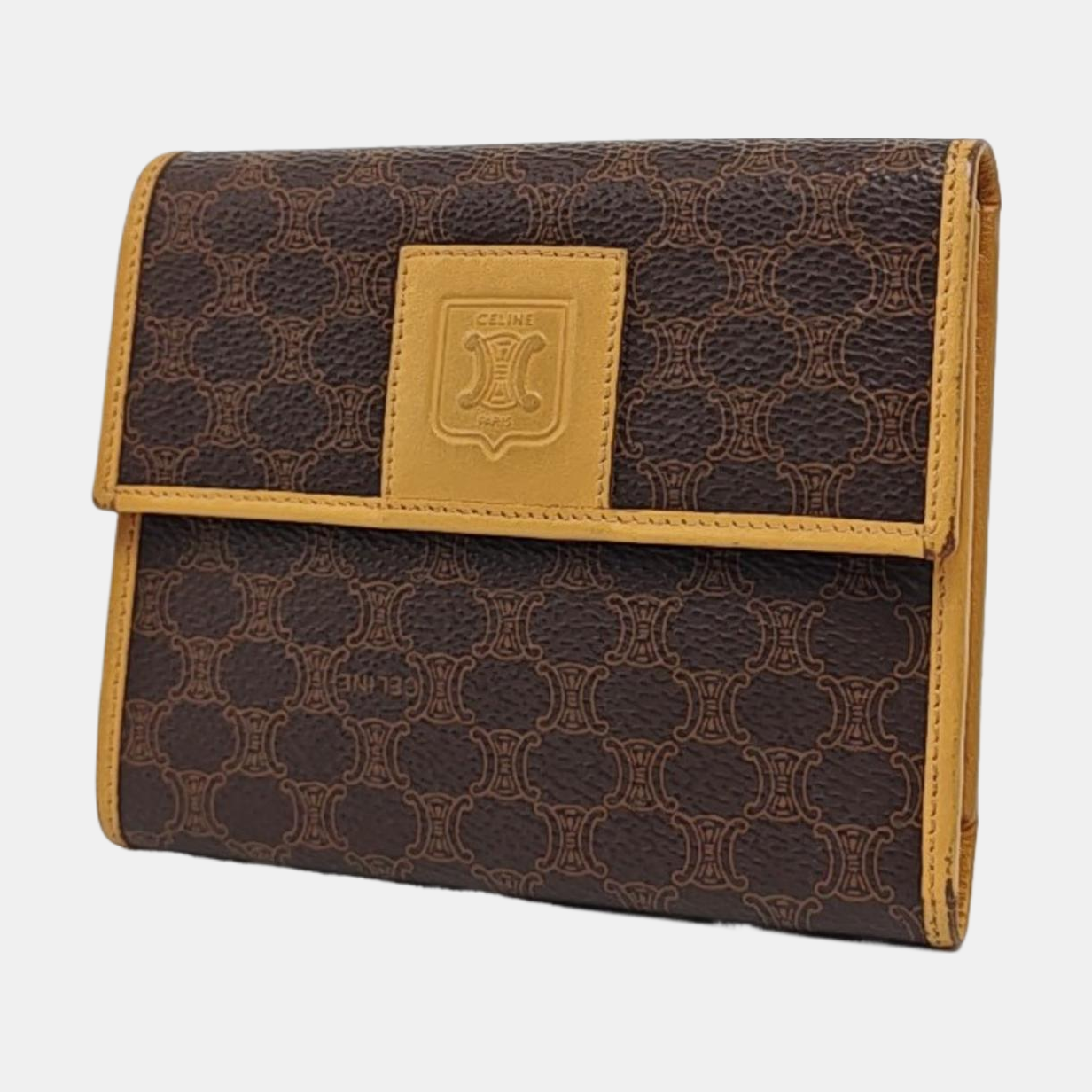 CELINE Dark Brown Coated Canvas Triumph Wallet Golden hardware-(SKU)-960315829