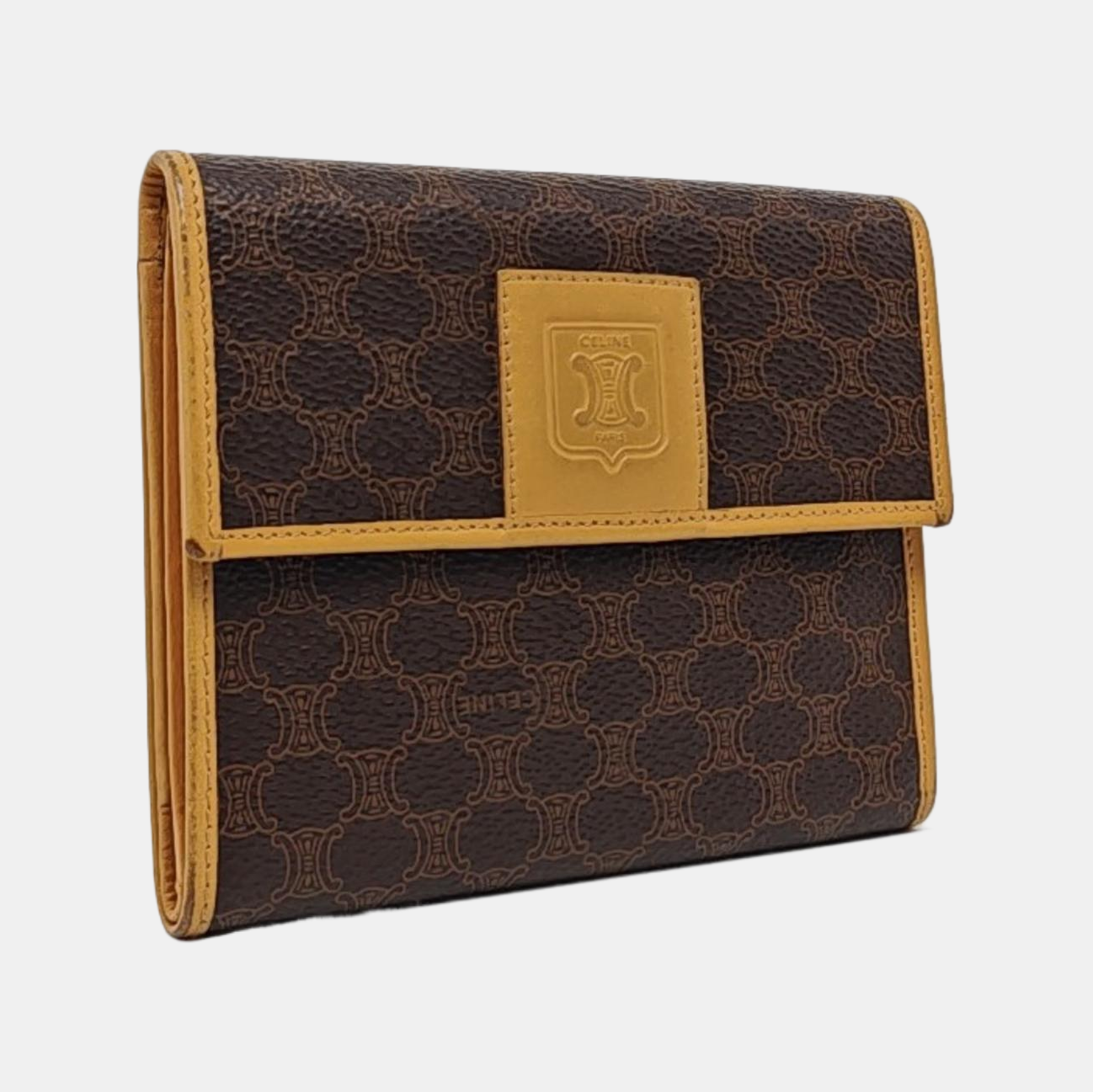 CELINE Dark Brown Coated Canvas Triumph Wallet Golden hardware-(SKU)-960315829