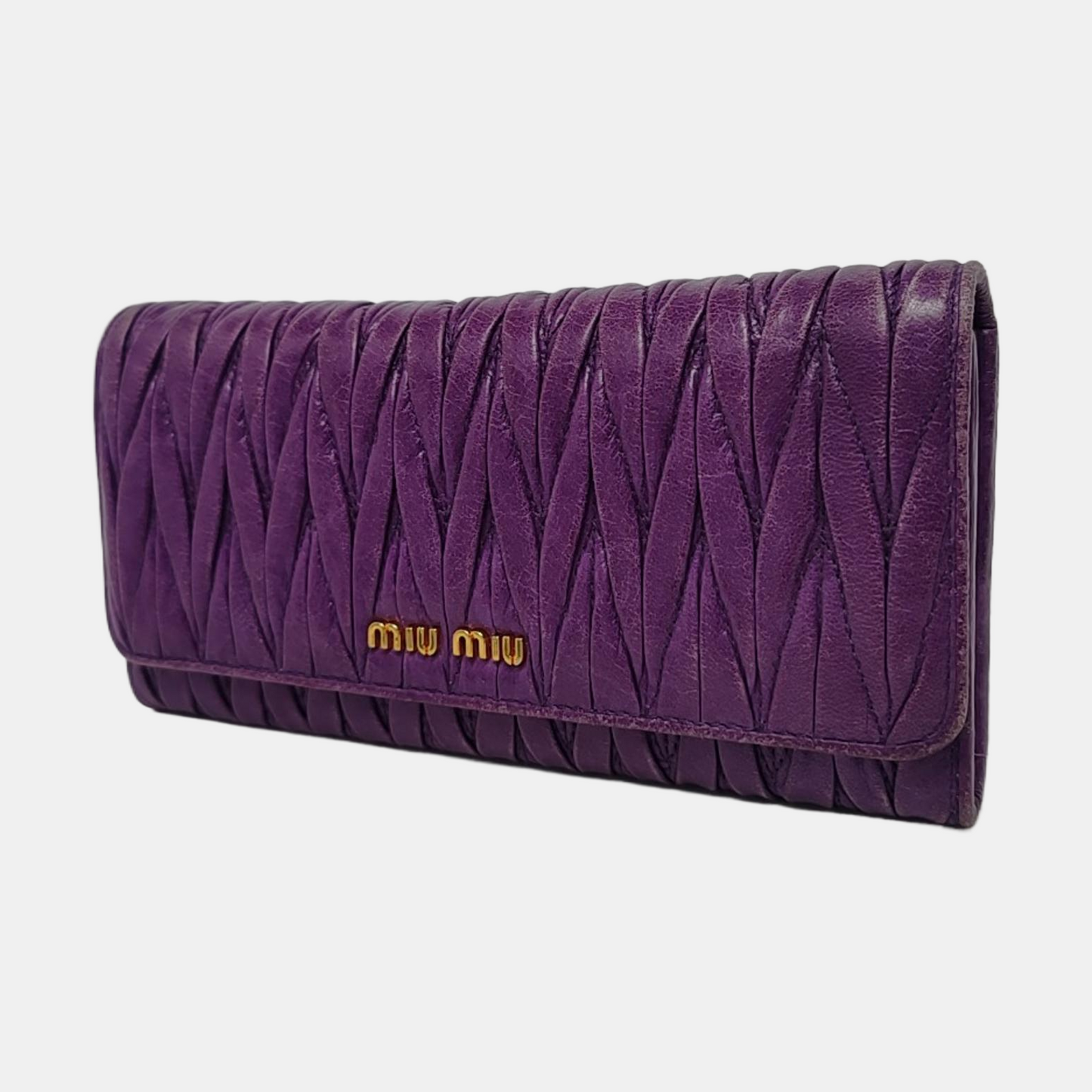 Miu Miu Purple Calf Leather Quilted Wallet Golden hardware Sub-bag-(SKU)-960261981