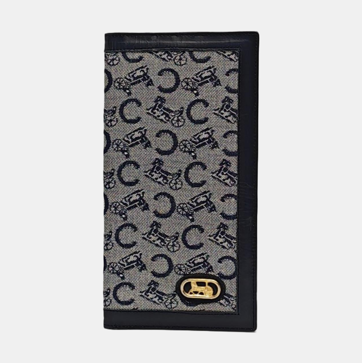 CELINE Dark Blue Canvas Embossed Wallet Golden hardware-(SKU)-960315940