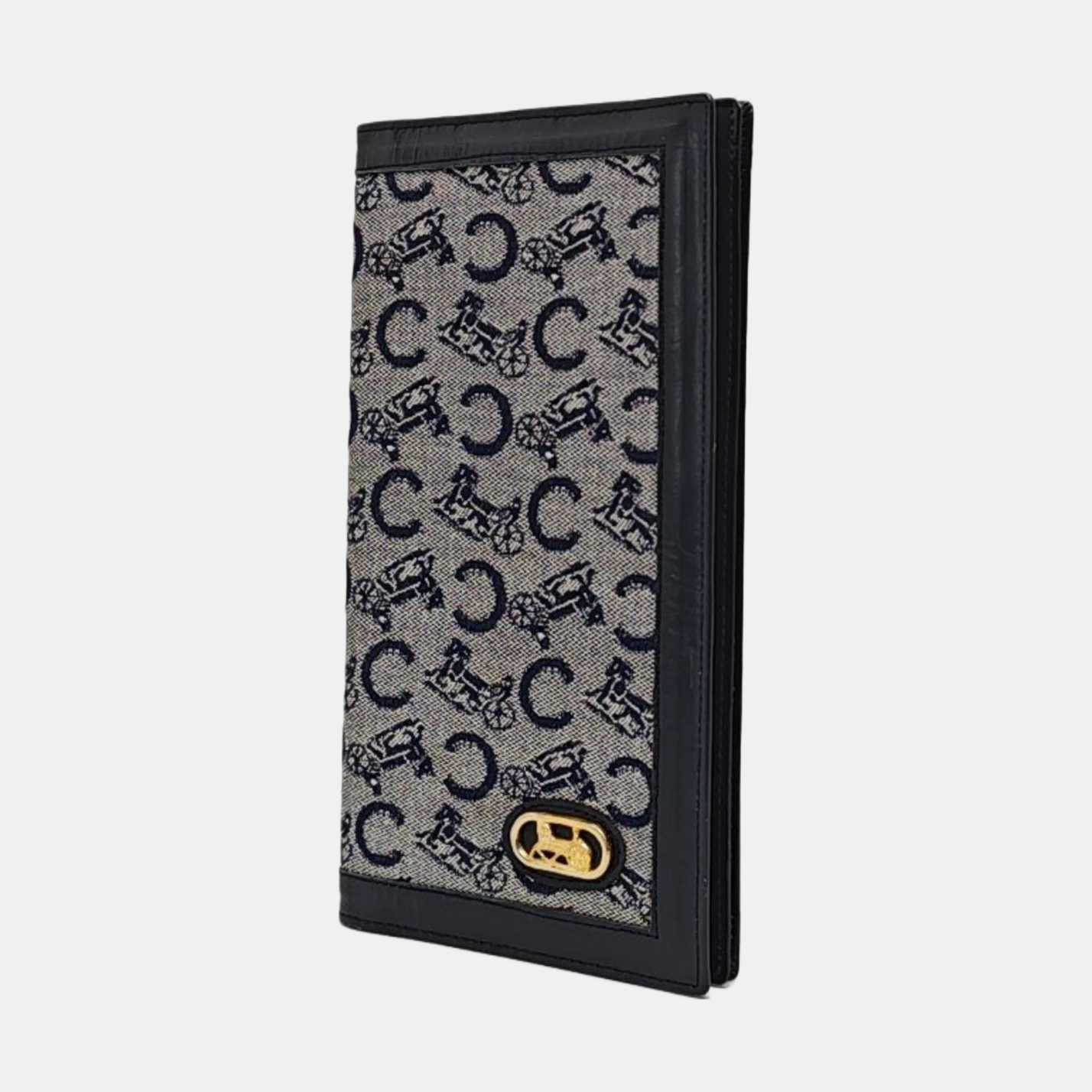 CELINE Dark Blue Canvas Embossed Wallet Golden hardware-(SKU)-960315940