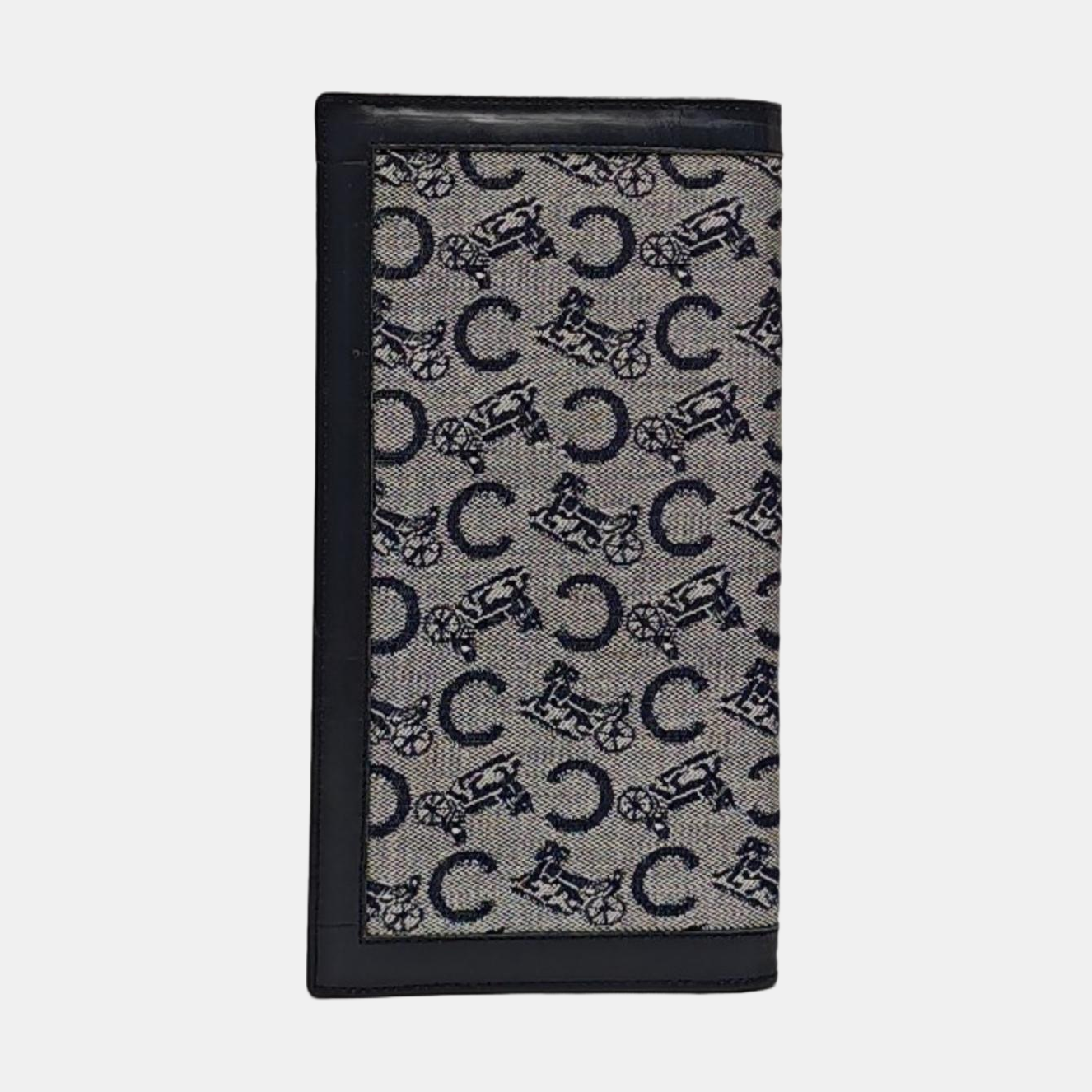 CELINE Dark Blue Canvas Embossed Wallet Golden hardware-(SKU)-960315940