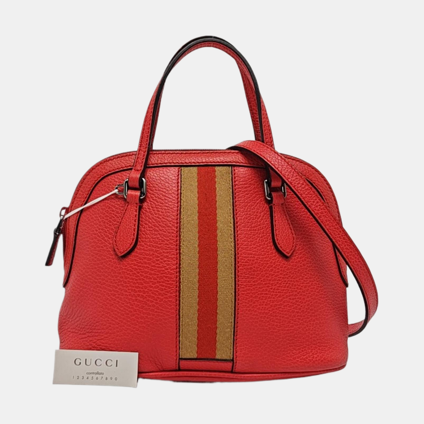 GUCCI DOME Red Cow Leather Striped Strap Single Shoulder Bag Handbag Crossbody Bag Silver Hardware Removable shoulder strap-(SKU)-960336464