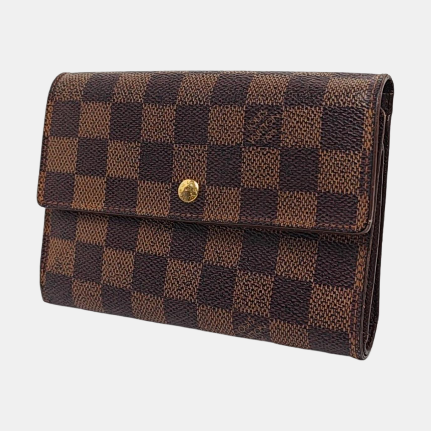 LOUIS VUITTON TRESOR Brown Coated Canvas Checkered Wallet Golden hardware-(SKU)-960314617