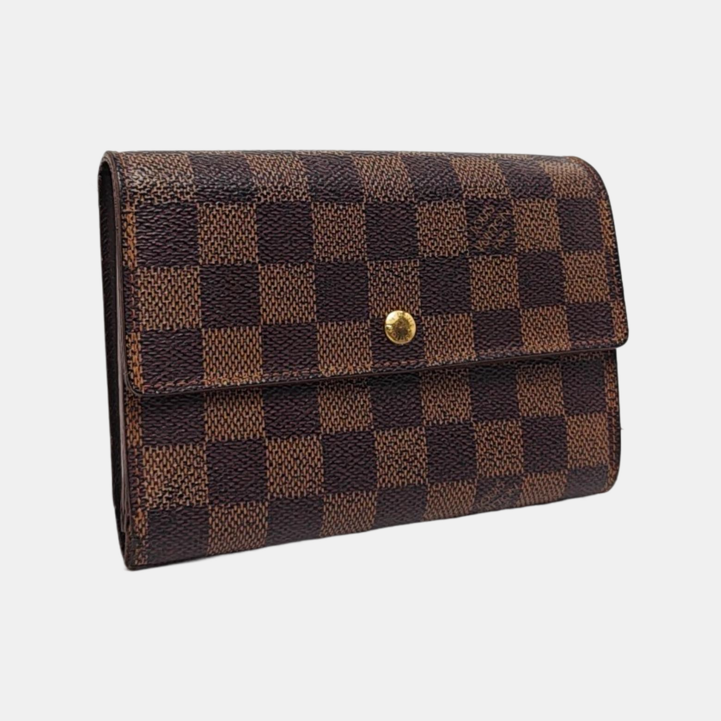 LOUIS VUITTON TRESOR Brown Coated Canvas Checkered Wallet Golden hardware-(SKU)-960314617