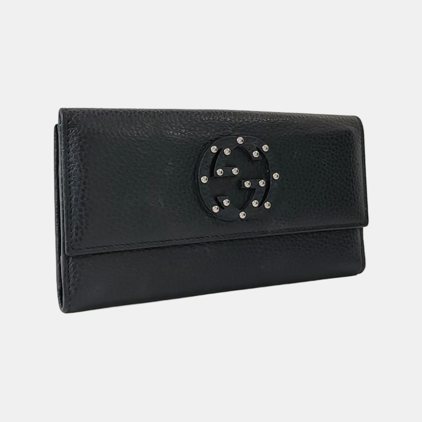 GUCCI Blondie Black Leather Studs Wallet Silver Hardware-(SKU)-960340084