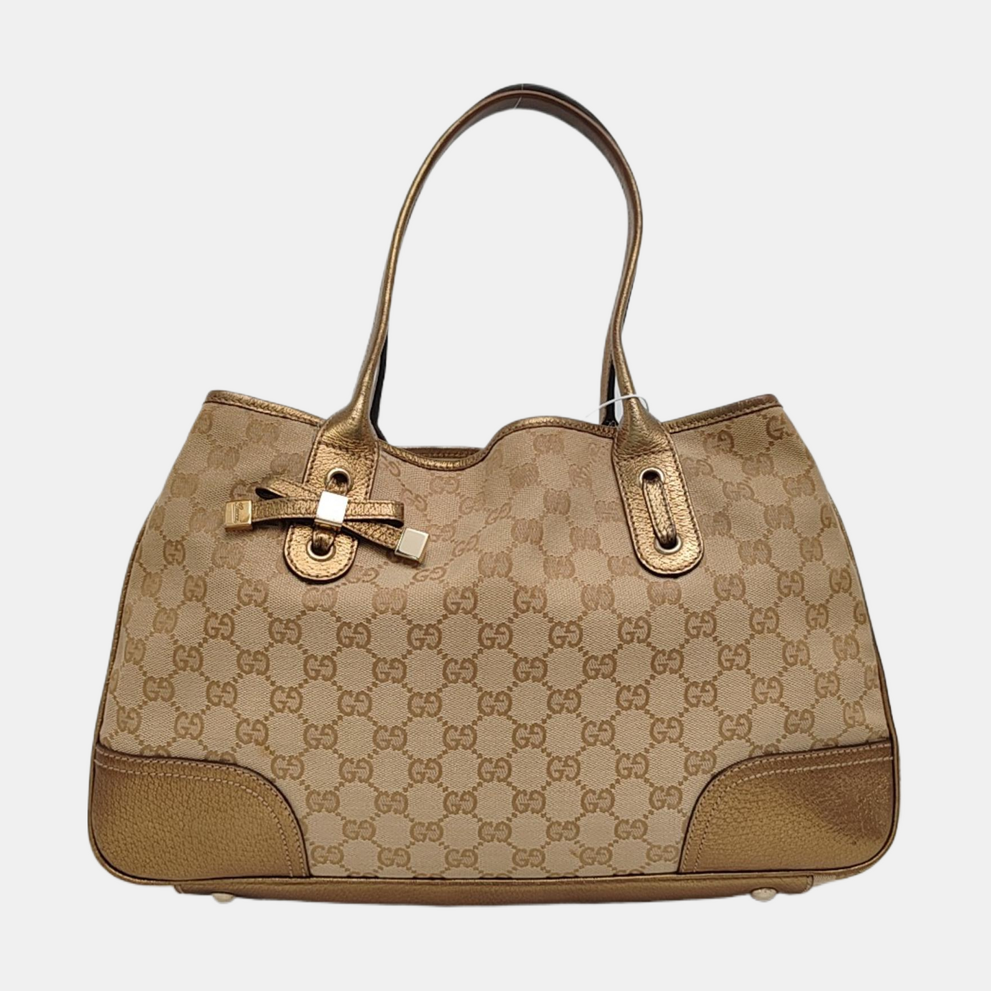 GUCCI Princy Khaki Canvas Monogram Tote Bag Single Shoulder Bag Golden hardware-(SKU)-960034961