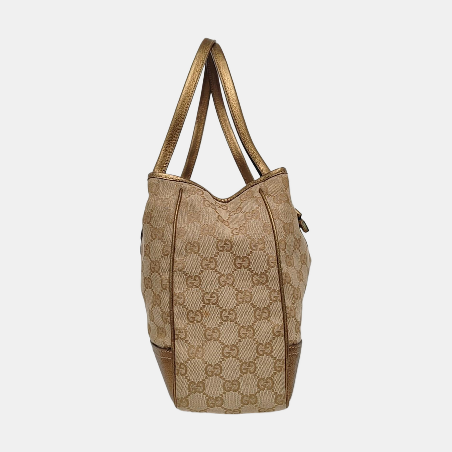 GUCCI Princy Khaki Canvas Monogram Tote Bag Single Shoulder Bag Golden hardware-(SKU)-960034961