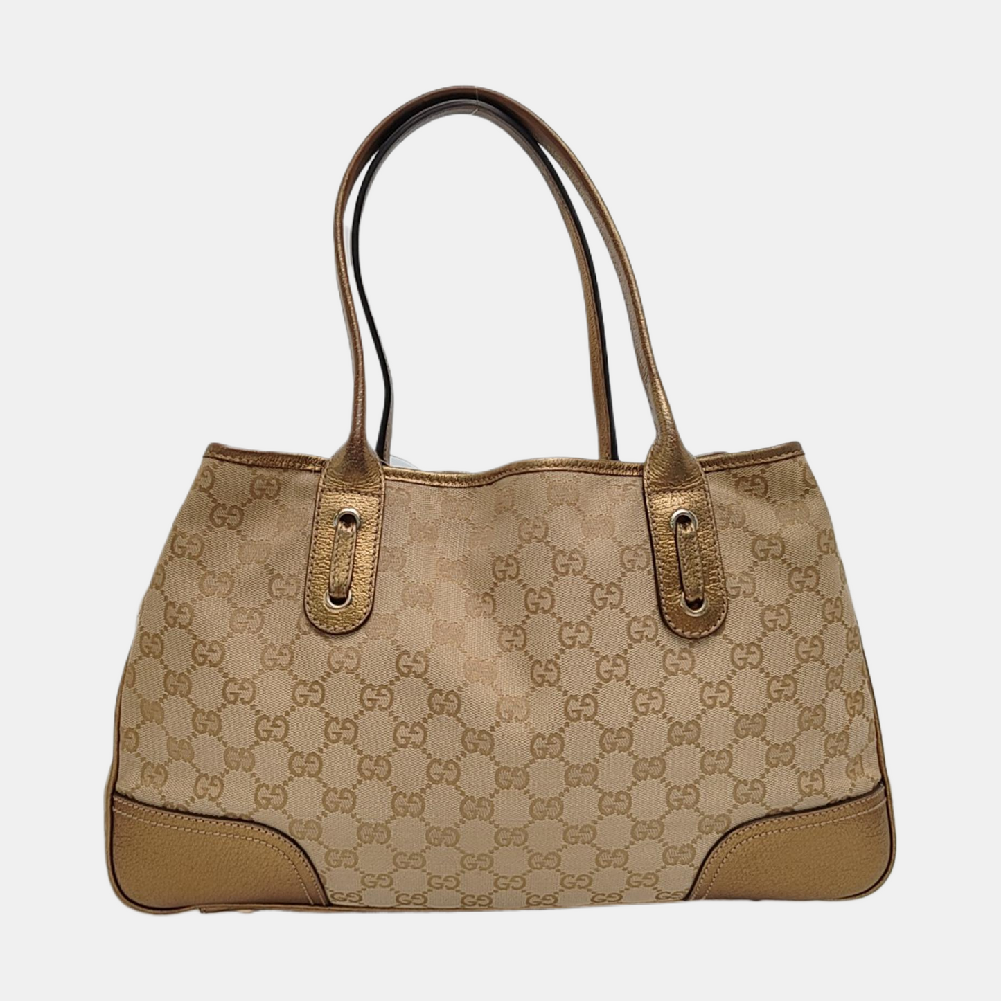 GUCCI Princy Khaki Canvas Monogram Tote Bag Single Shoulder Bag Golden hardware-(SKU)-960034961