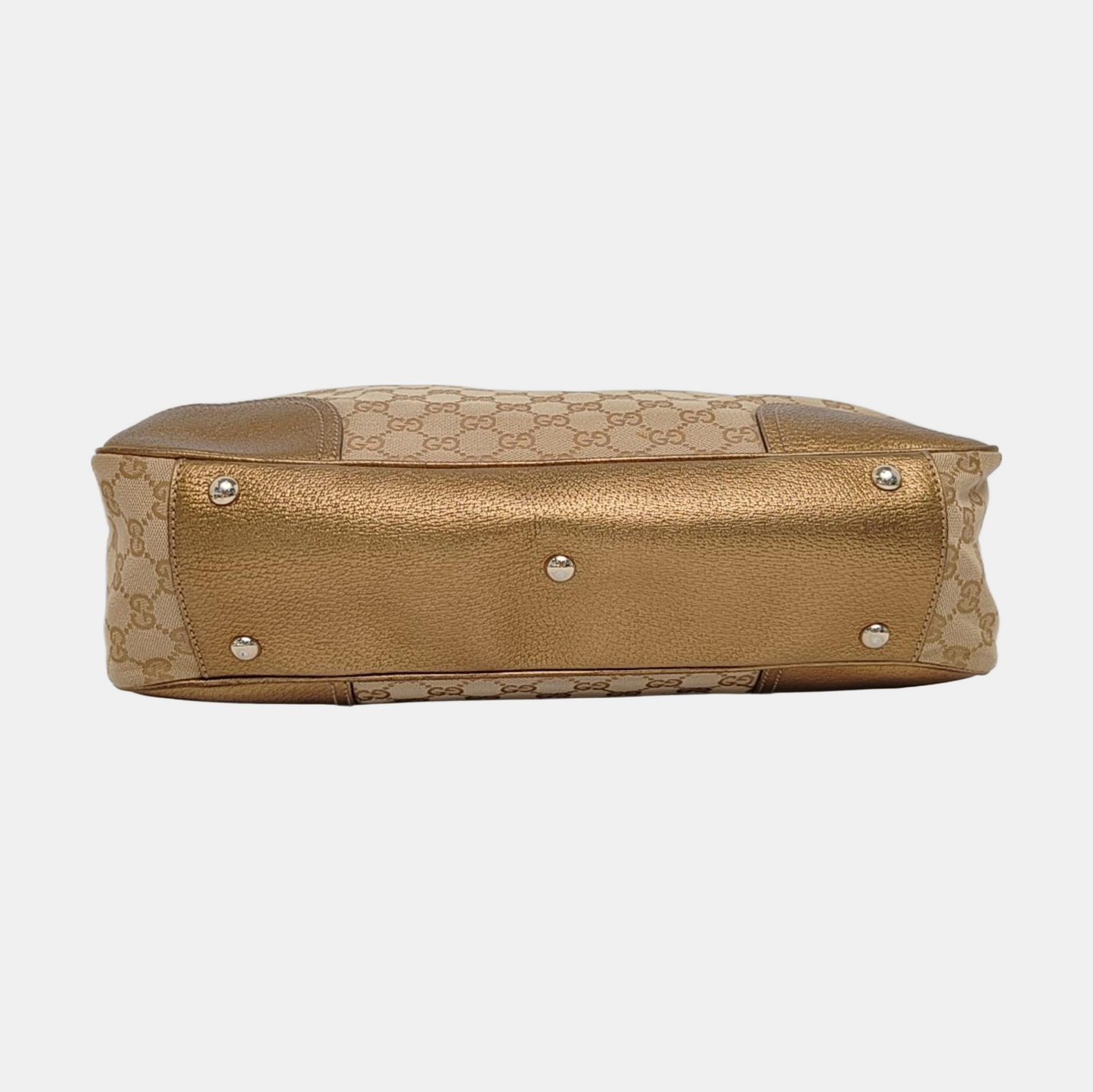 GUCCI Princy Khaki Canvas Monogram Tote Bag Single Shoulder Bag Golden hardware-(SKU)-960034961
