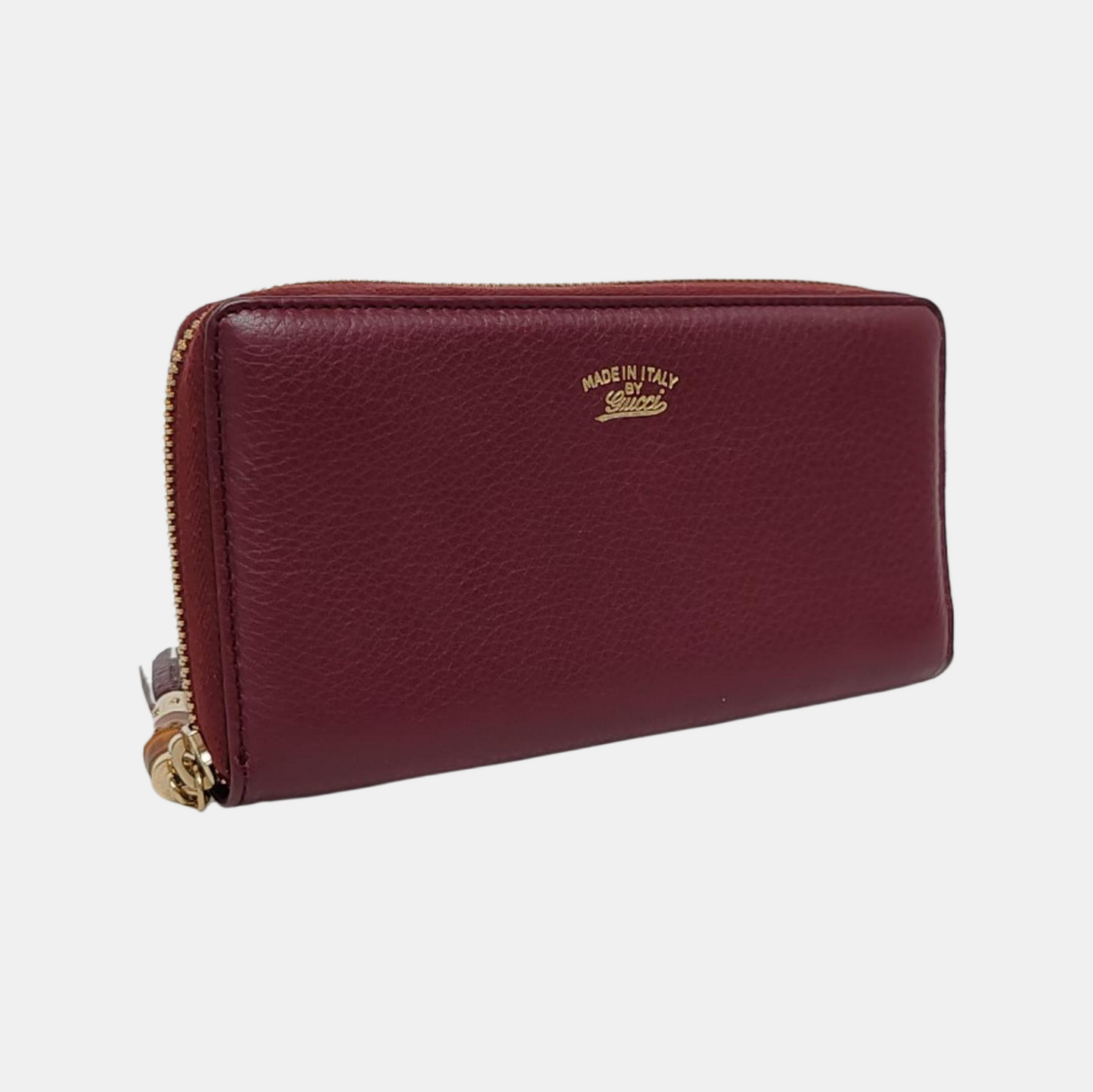 GUCCI Bamboo 1947 Burgundy Cowhide Bamboo Fringe Wallet Golden hardware-(SKU)-960308481