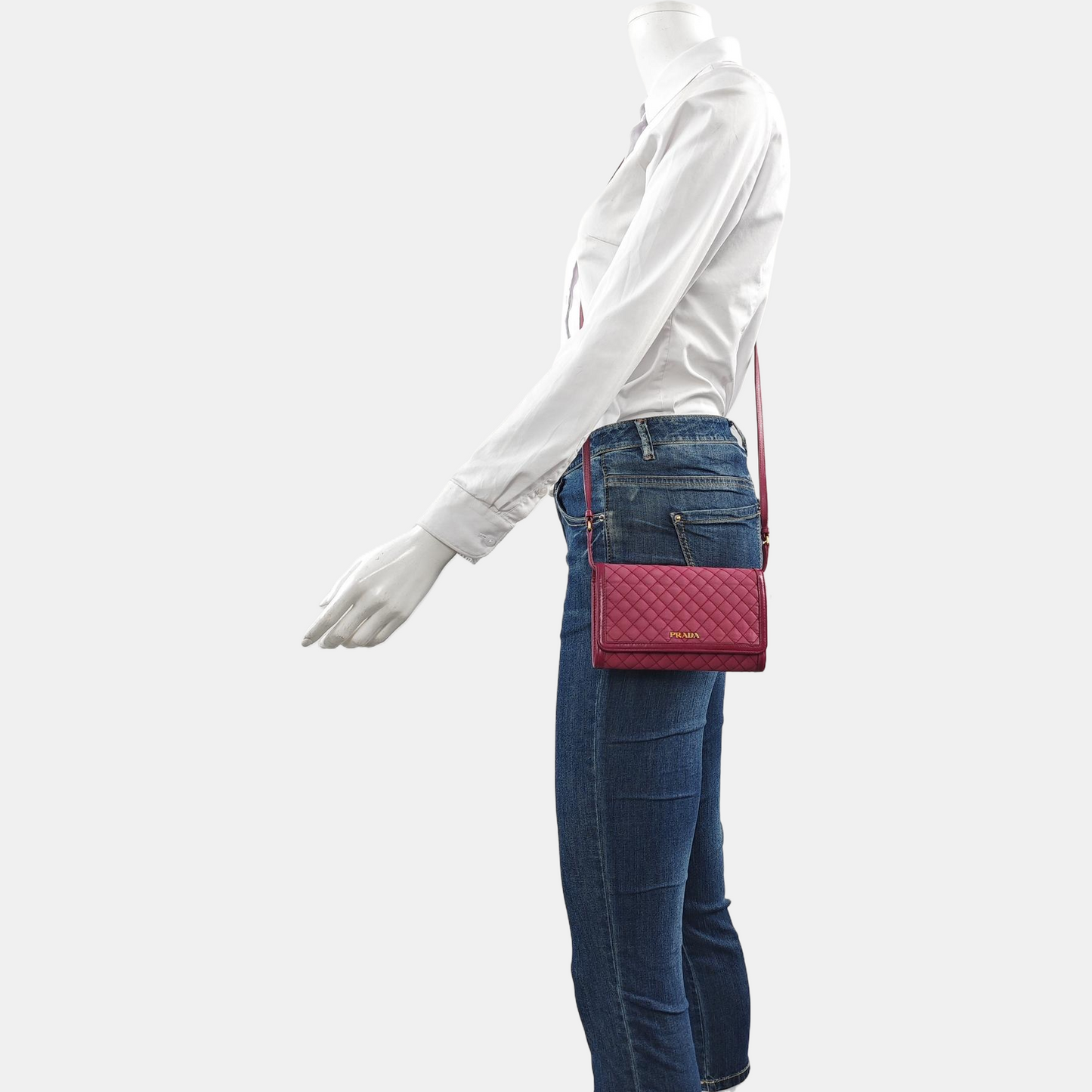 PRADA Pink Nylon Quilted Crossbody Shoulder Bag Handbag Clutch Golden hardware Removable shoulder strap-(SKU)-959993343
