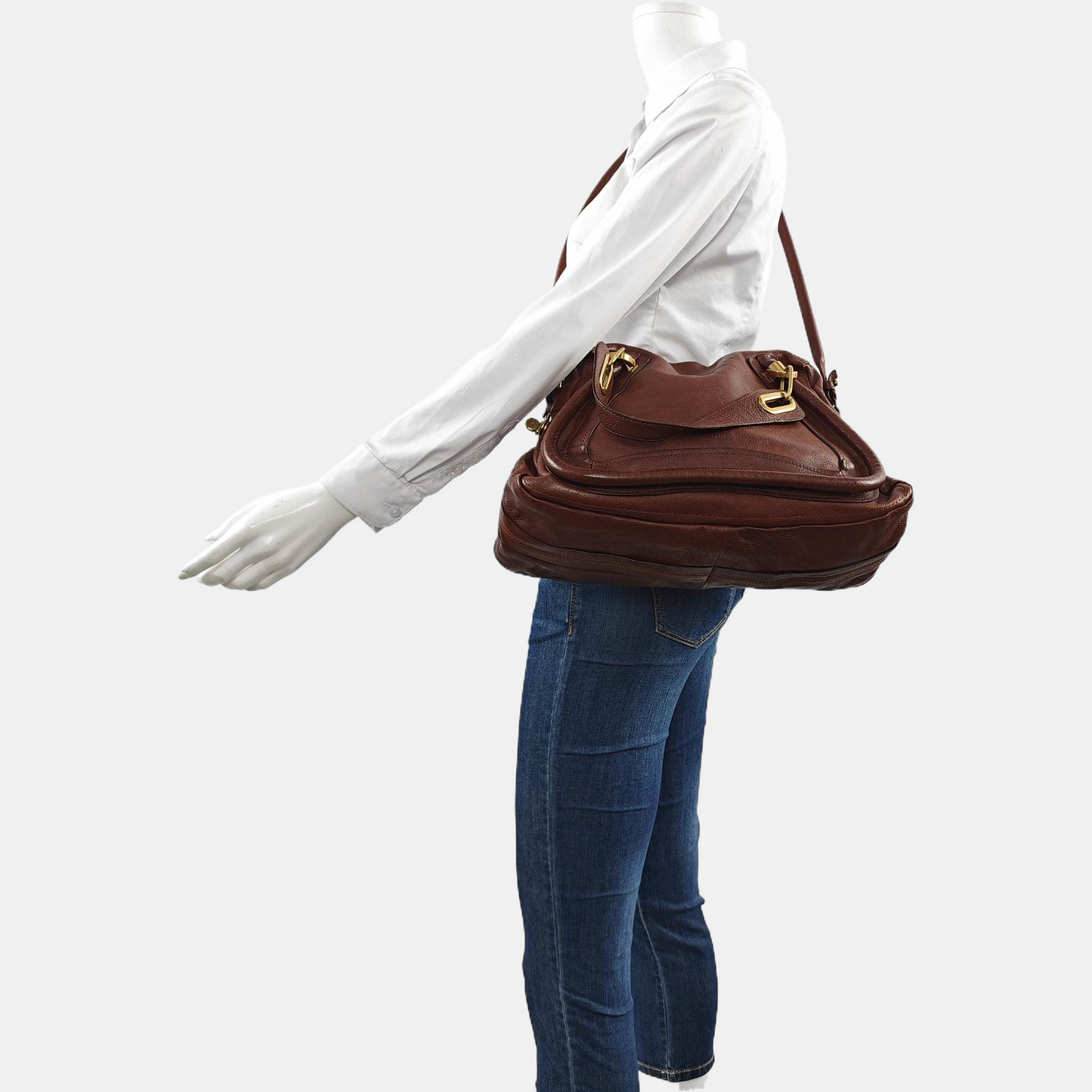 Chloé Paraty Medium size Brown cowhide crossbody bag shoulder bag tote bag Golden hardware Removable shoulder strap-(SKU)-960236363