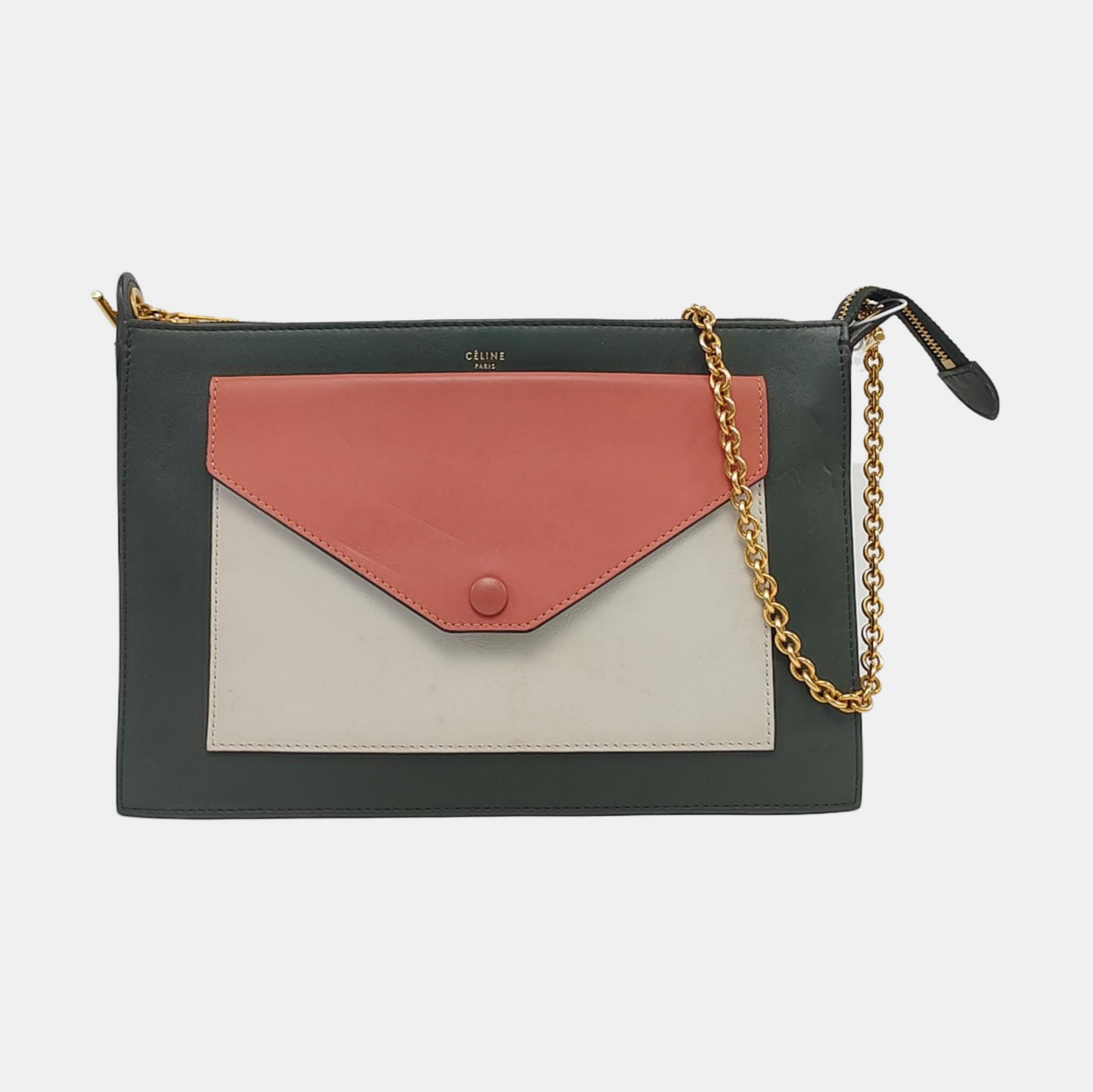 CELINE POCKET Multicolor Cowhide Crossbody Single Shoulder Bag Golden hardware-(SKU)-960407056