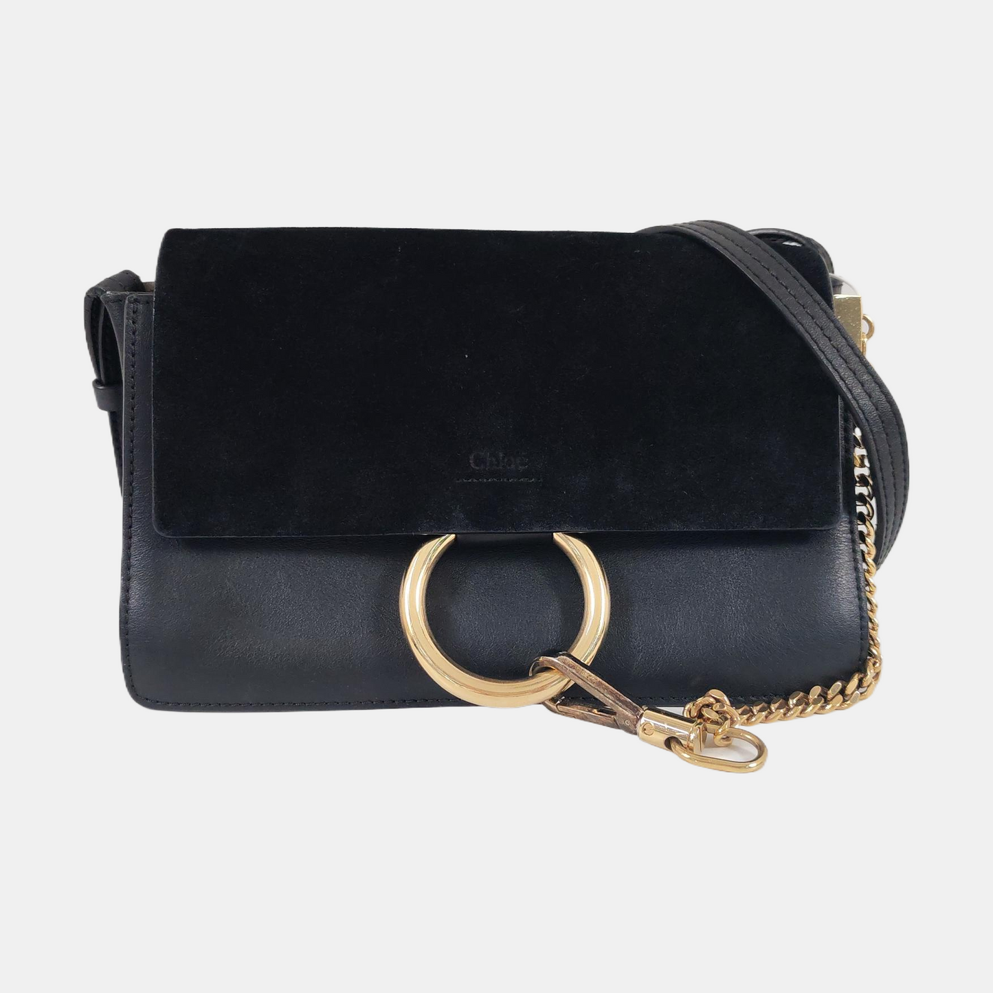 Chloé Faye Small size Black cowhide crossbody handbag single shoulder bag Golden Silver Hardware-(SKU)-960388895