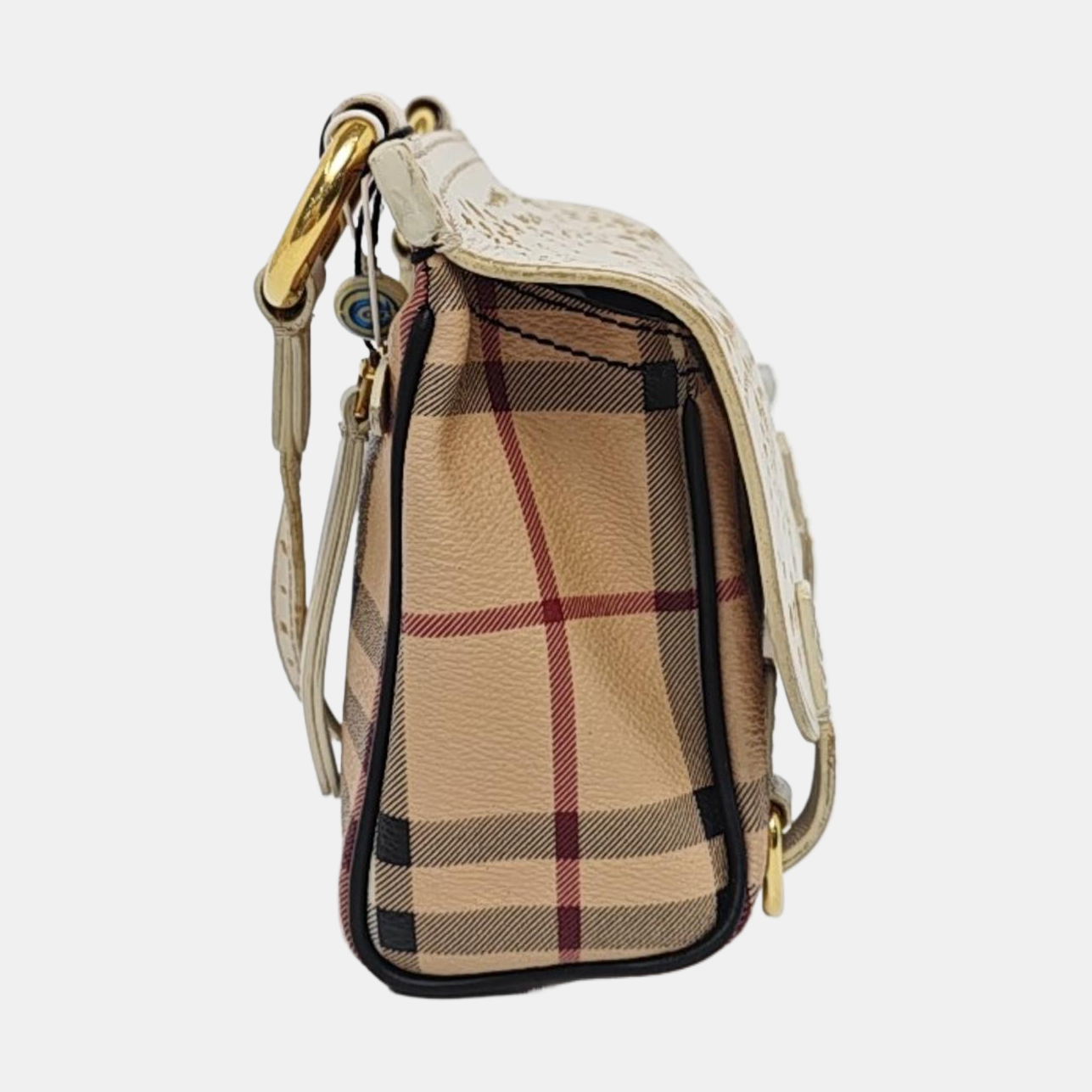 BURBERRY White leather horse race pattern hollow crossbody bag/shoulder bag Golden hardware-(SKU)-960246939