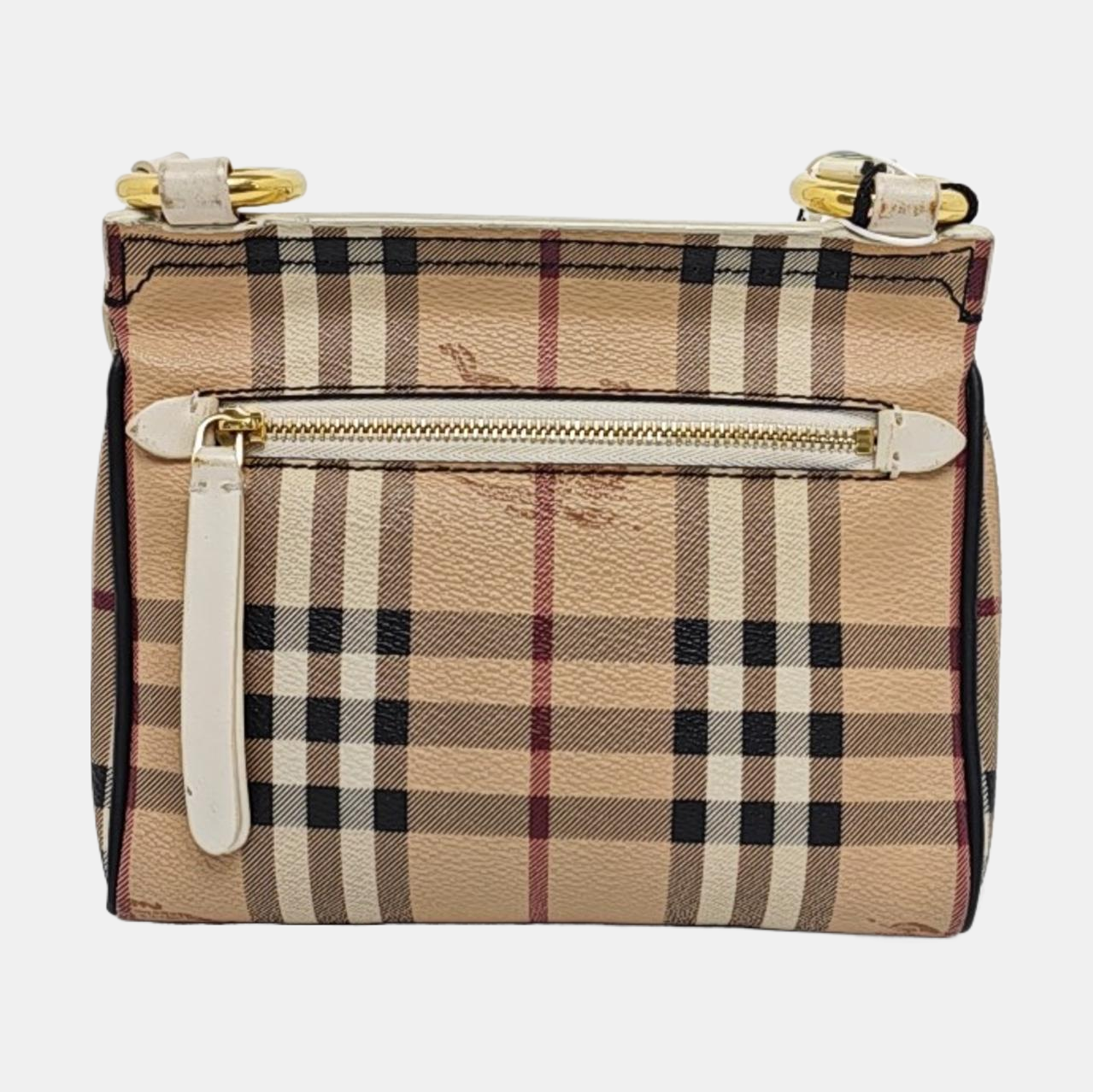 BURBERRY White leather horse race pattern hollow crossbody bag/shoulder bag Golden hardware-(SKU)-960246939