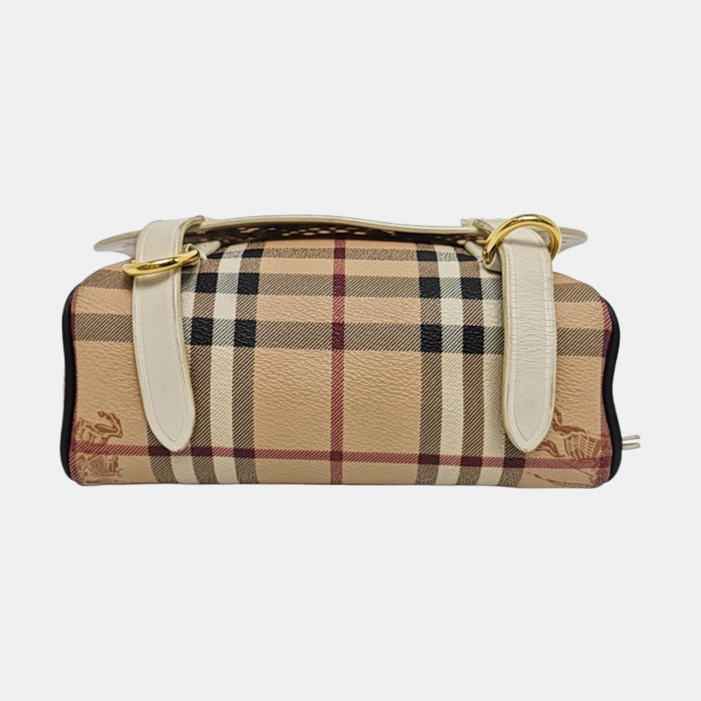 BURBERRY White leather horse race pattern hollow crossbody bag/shoulder bag Golden hardware-(SKU)-960246939