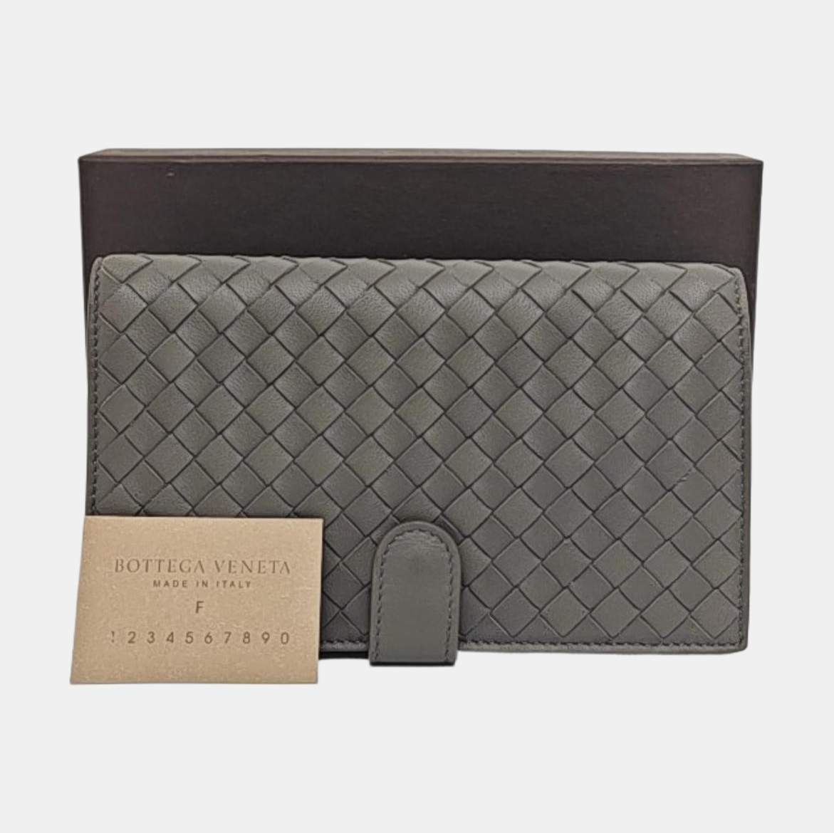 BOTTEGA VENETA Gray Cowhide Braided Hand Clutch Black hardware-(SKU)-960194982