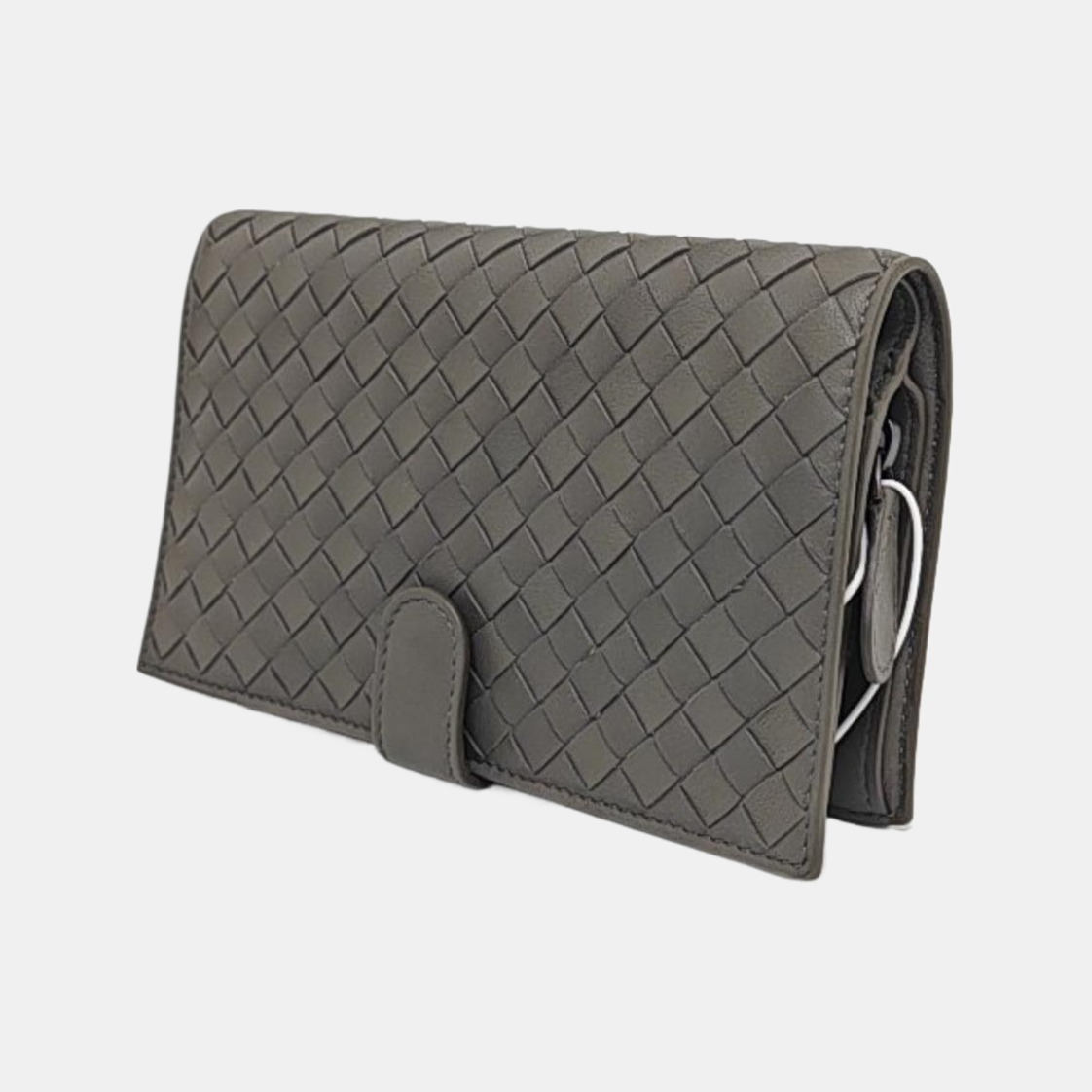 BOTTEGA VENETA Gray Cowhide Braided Hand Clutch Black hardware-(SKU)-960194982