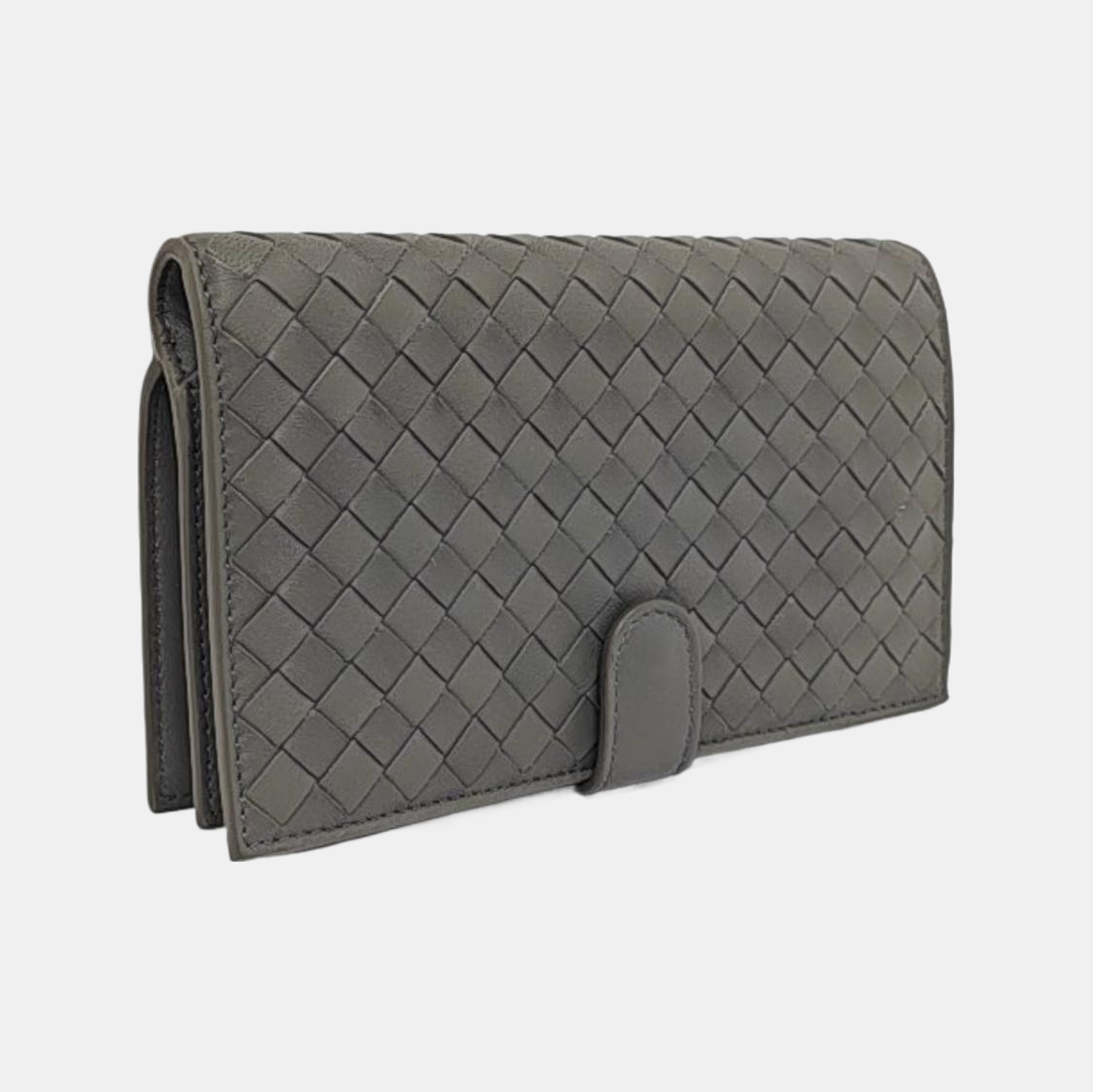 BOTTEGA VENETA Gray Cowhide Braided Hand Clutch Black hardware-(SKU)-960194982
