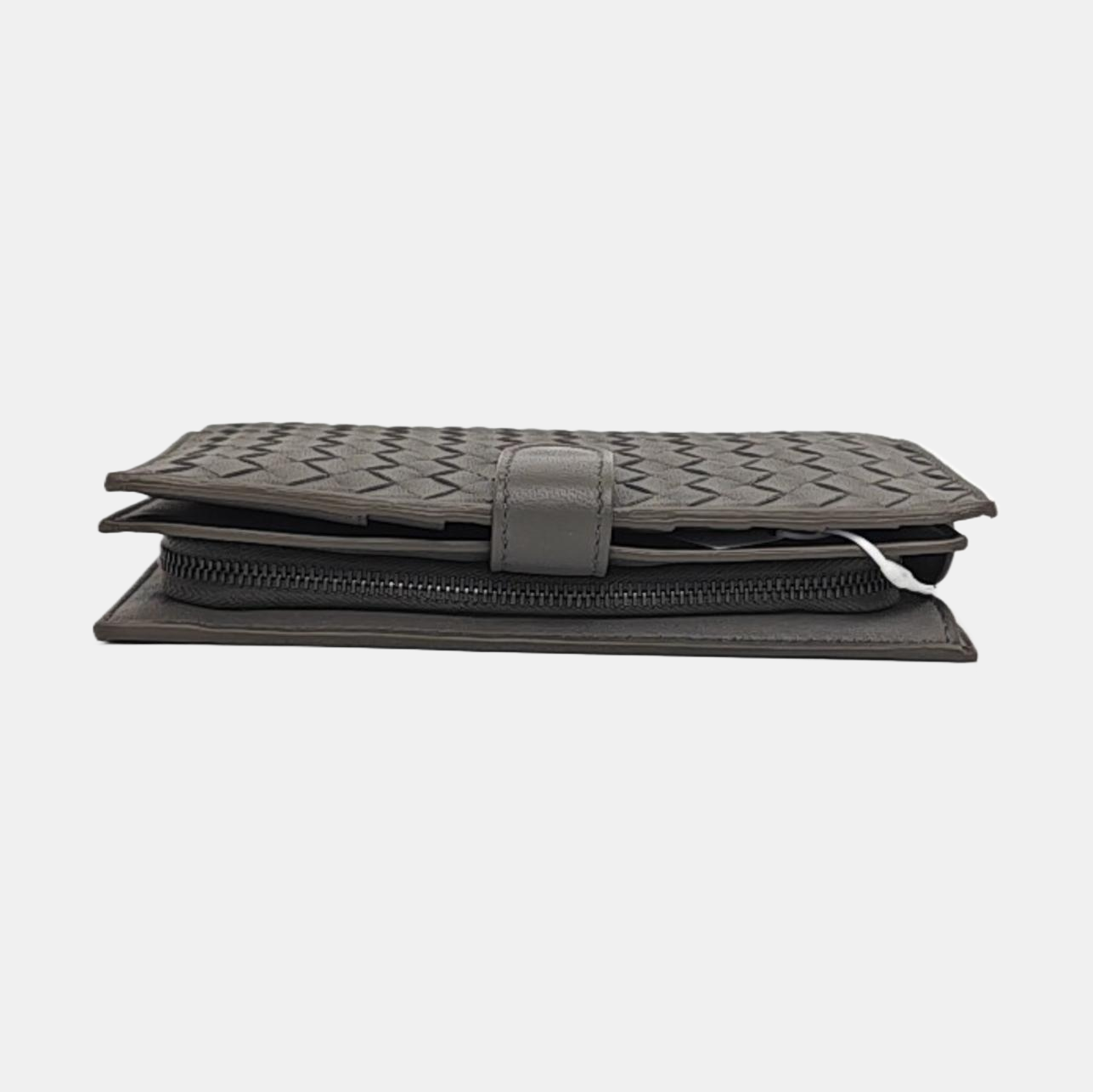BOTTEGA VENETA Gray Cowhide Braided Hand Clutch Black hardware-(SKU)-960194982