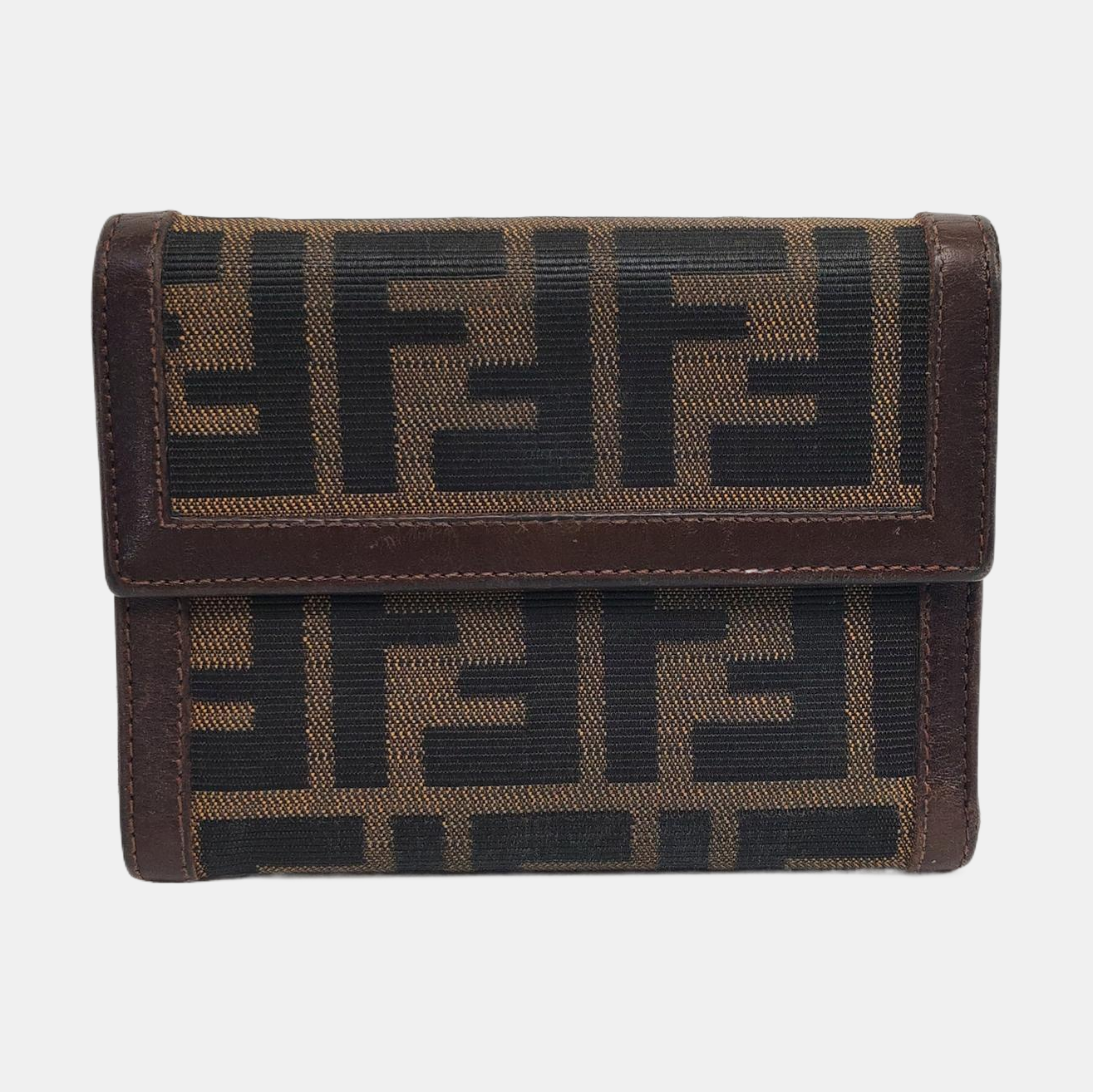 FENDI 棕色帆布双F钱包-(SKU)-960315050