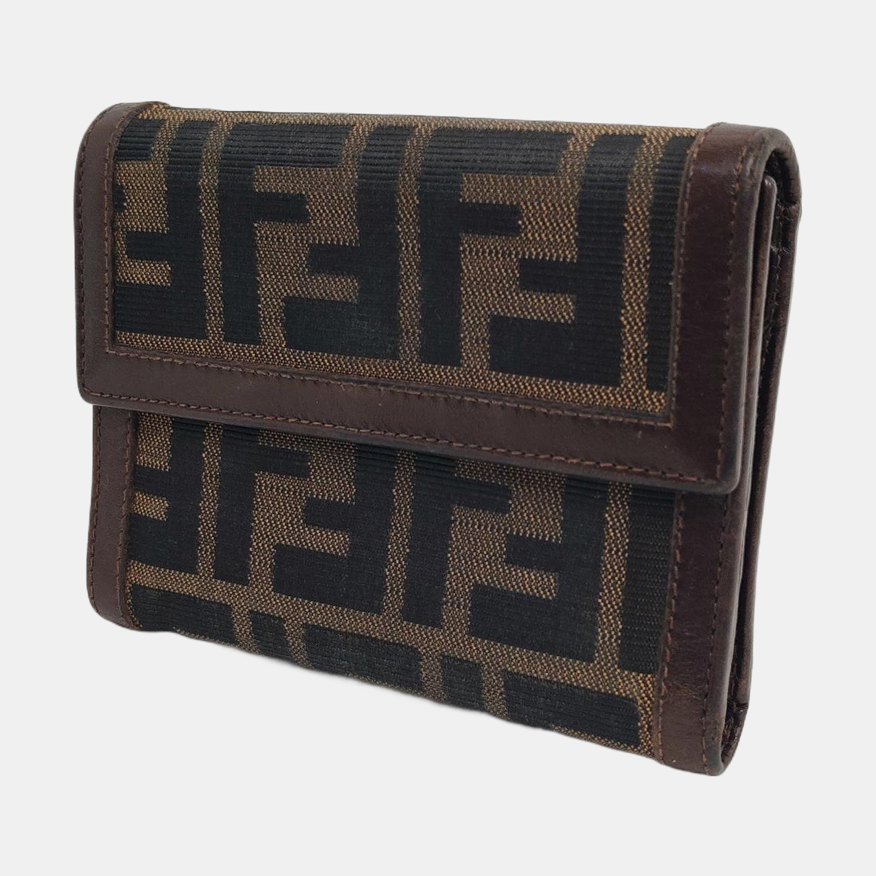 FENDI 棕色帆布双F钱包-(SKU)-960315050