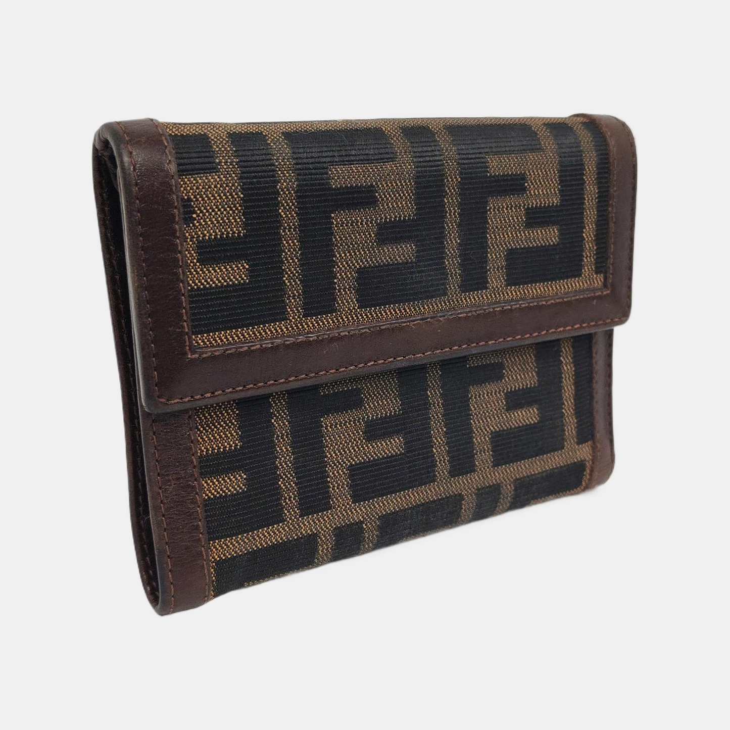 FENDI 棕色帆布双F钱包-(SKU)-960315050
