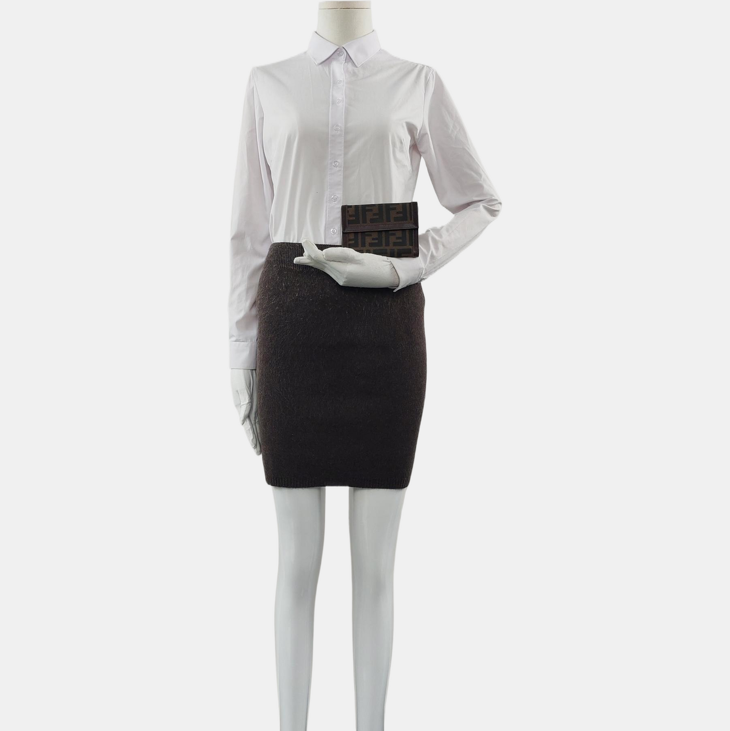 FENDI 棕色帆布双F钱包-(SKU)-960315050