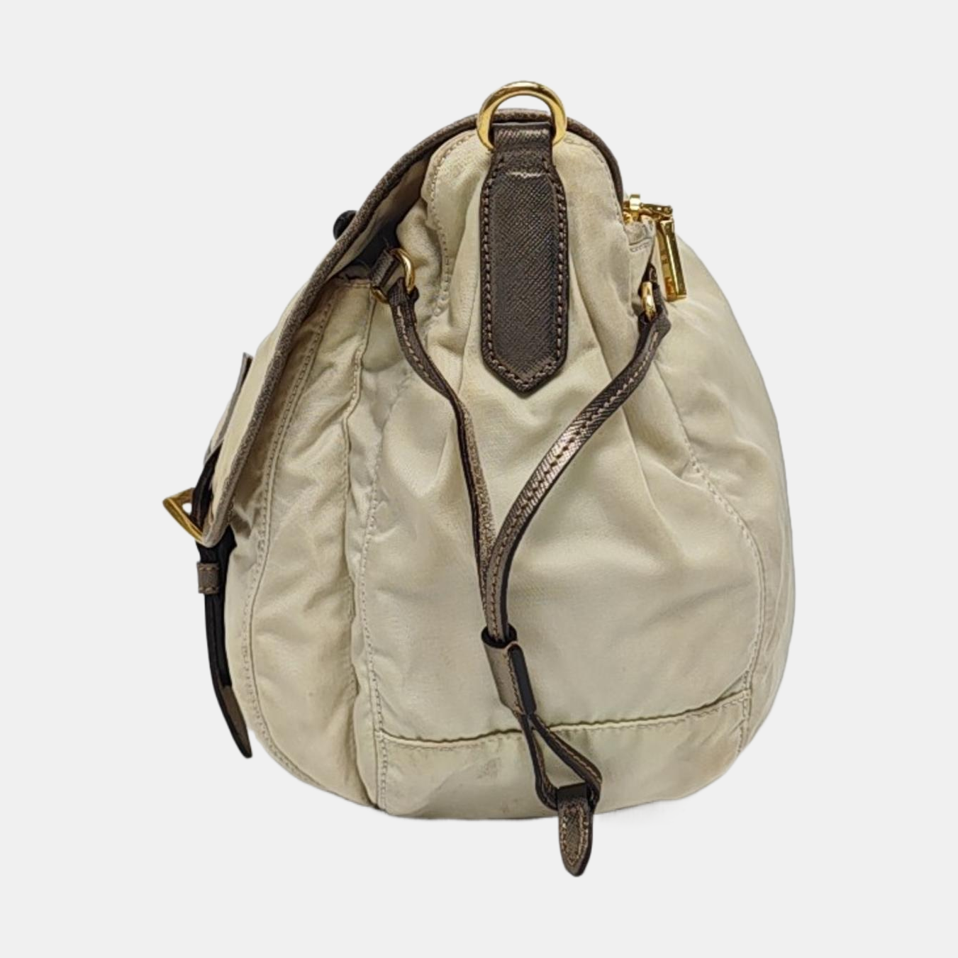 PRADA Beige Nylon Single Shoulder Bag Golden hardware Removable shoulder strap-(SKU)-960248110