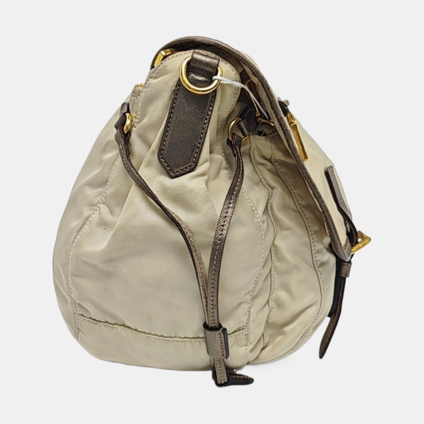 PRADA Beige Nylon Single Shoulder Bag Golden hardware Removable shoulder strap-(SKU)-960248110