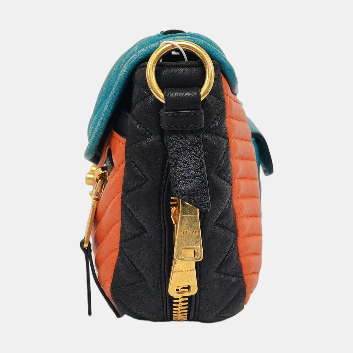 Miu Miu Teal Green Lamb Leather Quilted Shoulder and Crossbody Bag Golden hardware-(SKU)-960406389