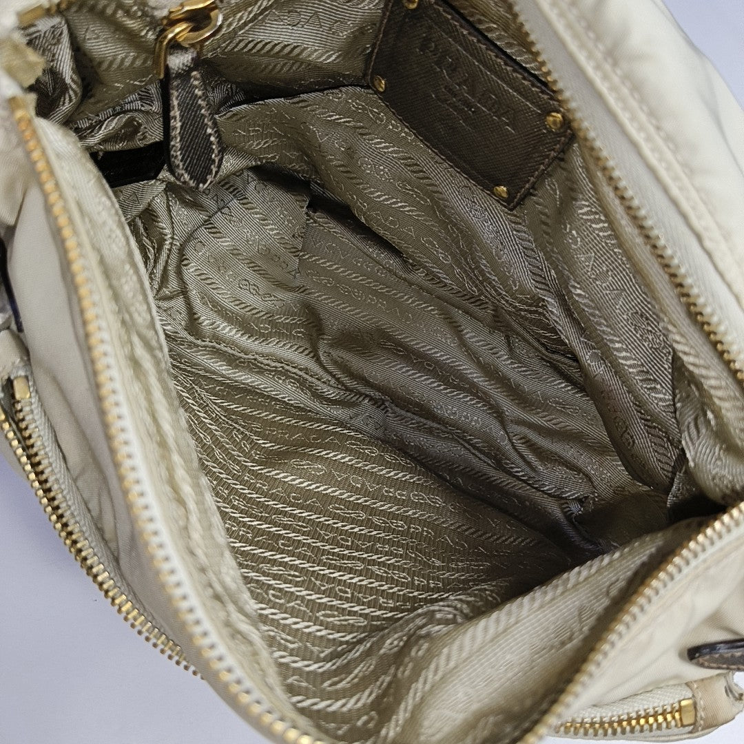 PRADA Beige Nylon Single Shoulder Bag Golden hardware Removable shoulder strap-(SKU)-960248110